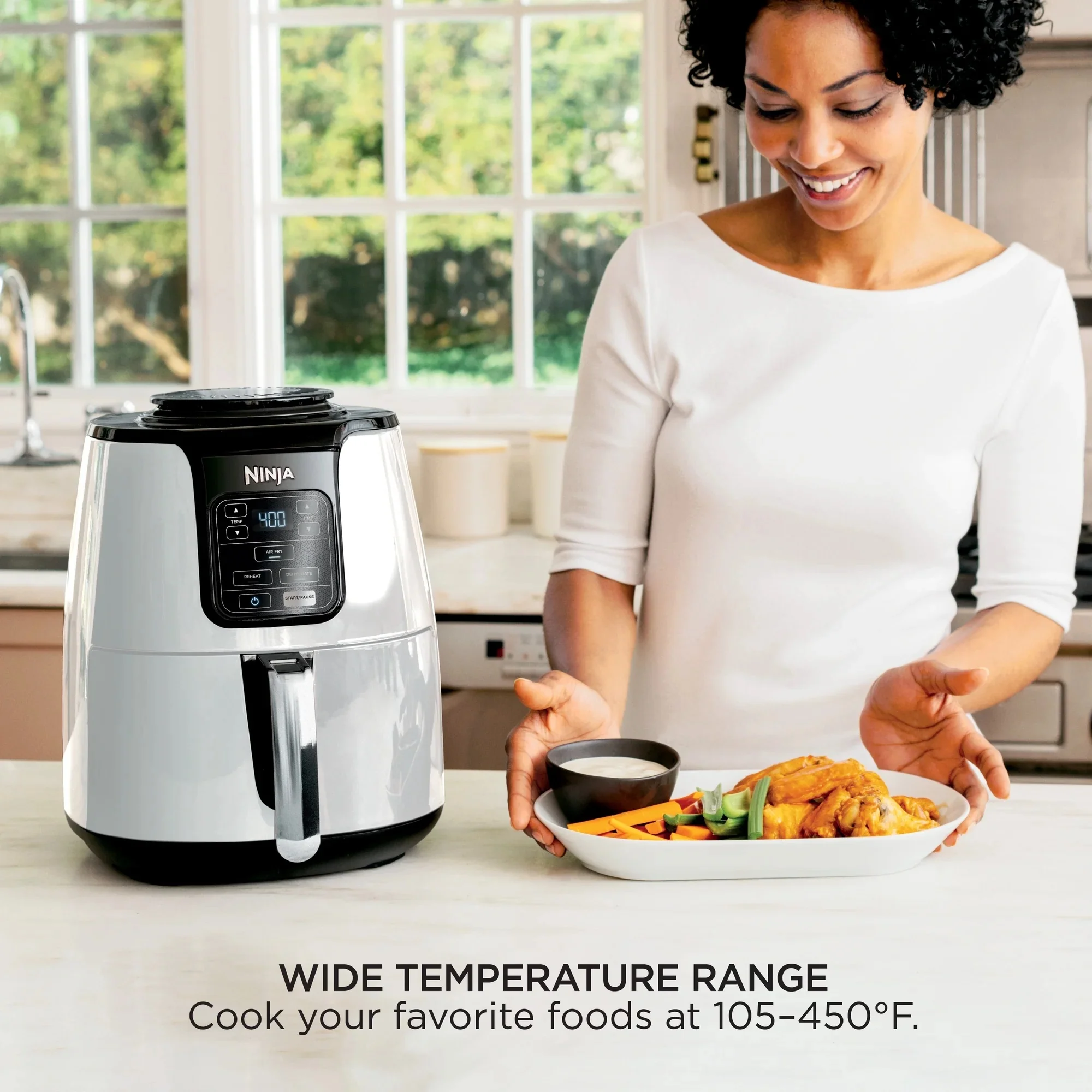 Ninja AF100WMWH 4-Qt Air Fryer, 3 Functions, Air Fry, Reheat, and Dehydrate, Dishwasher Safe, Non-Stick, White - Image 3