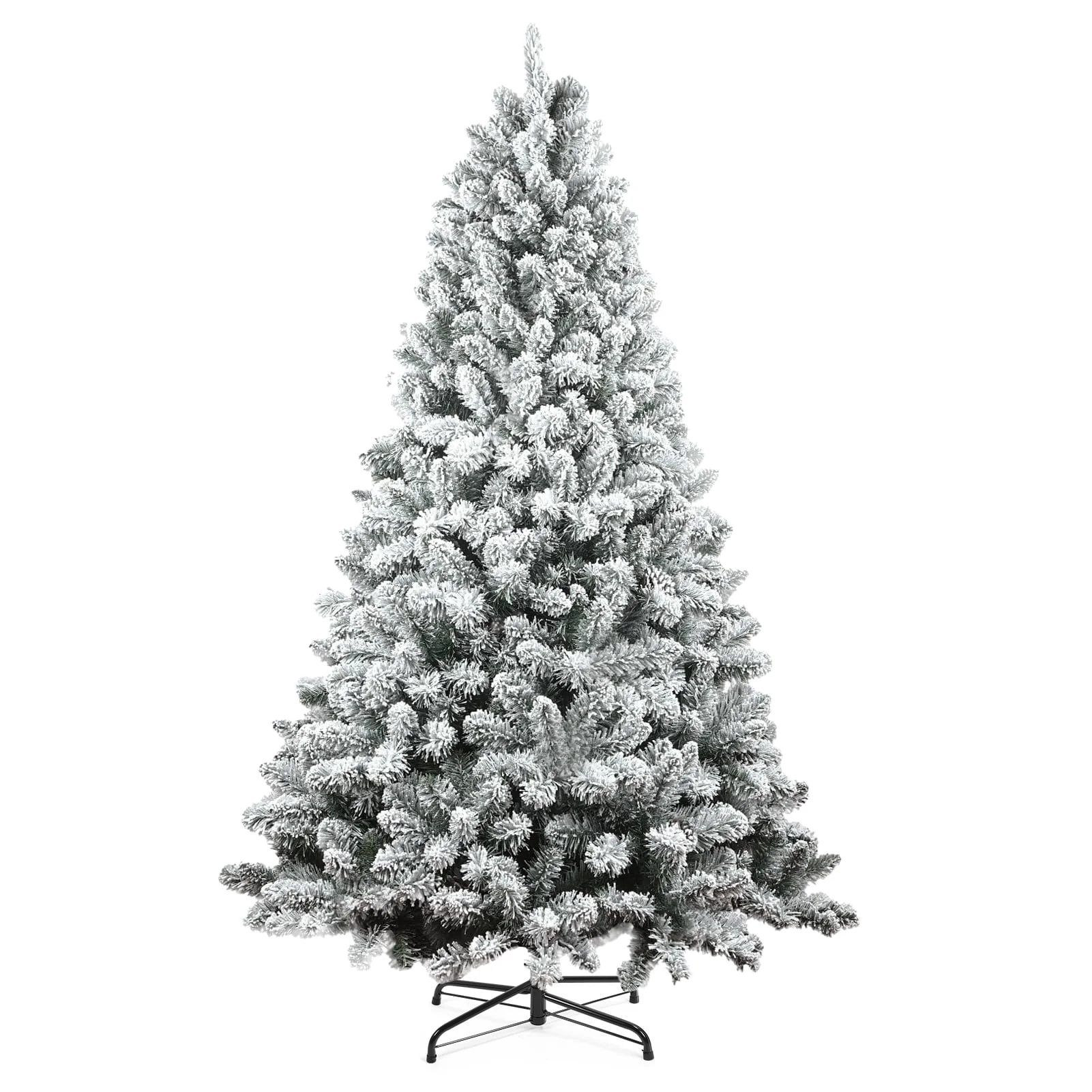 NOEARR 7FT Artificial Snow Flocked Christmas Tree, Unlit Artificial Christmas Pine Tree with 800 Branch Snow Tips and Metal Stand