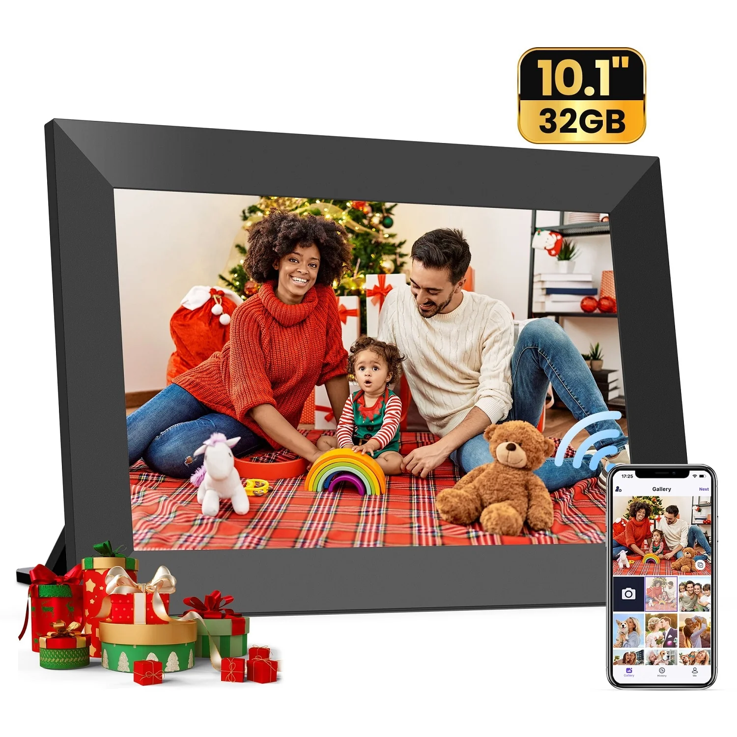 NUSICAN N-DZXK-A1 WiFi Digital Picture Frame, 10.1" Digital Photo Frames Touch Screen with 32G Memory, HD Electric Digital Frame Support Wall Mount, Auto-Rotate, Share Instant Photo from Anywhere