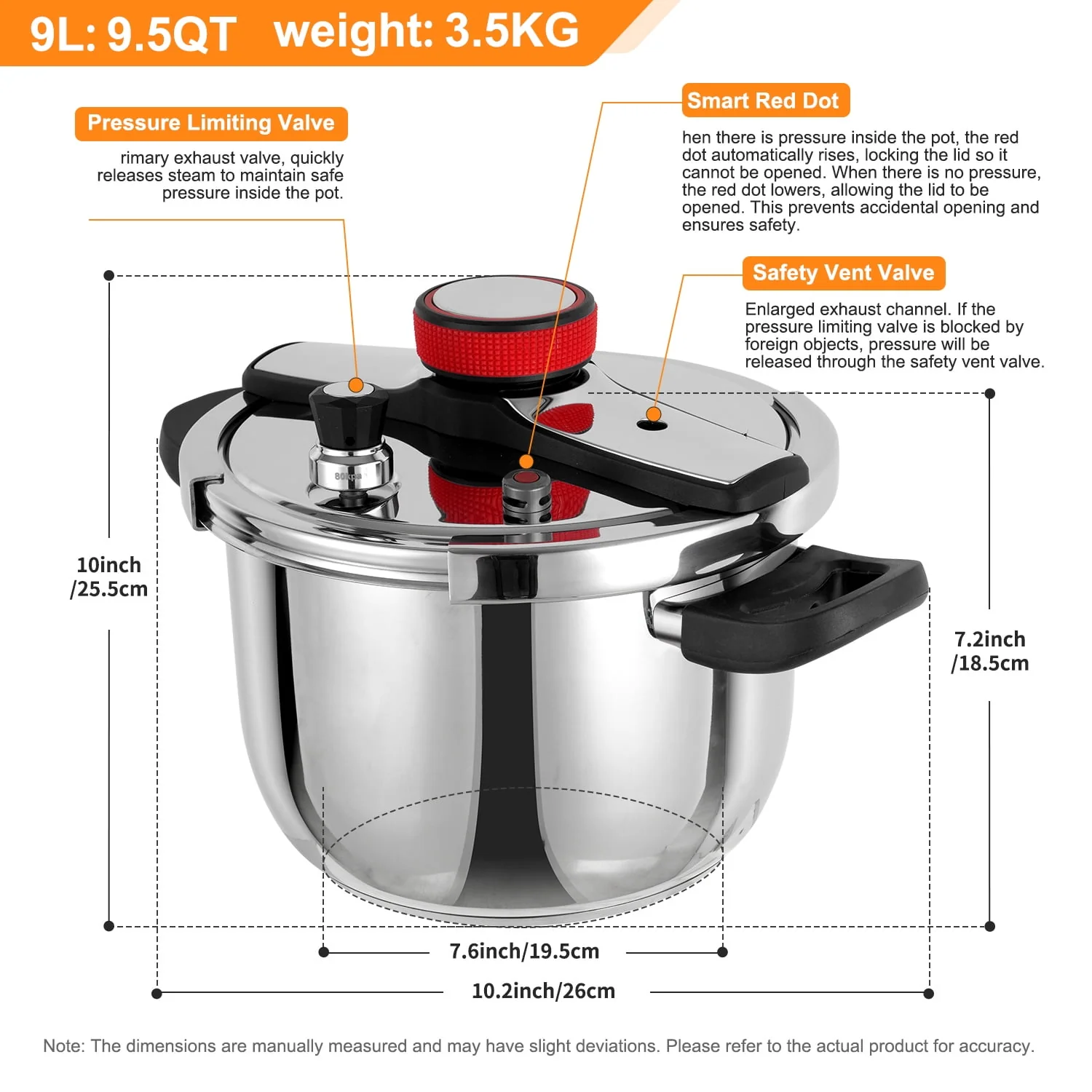 NYTRX NTX1 18/8 Stainess Pressure Cooker 10 QT, Food-Grade Olla De Presion, Steam Included - Image 6