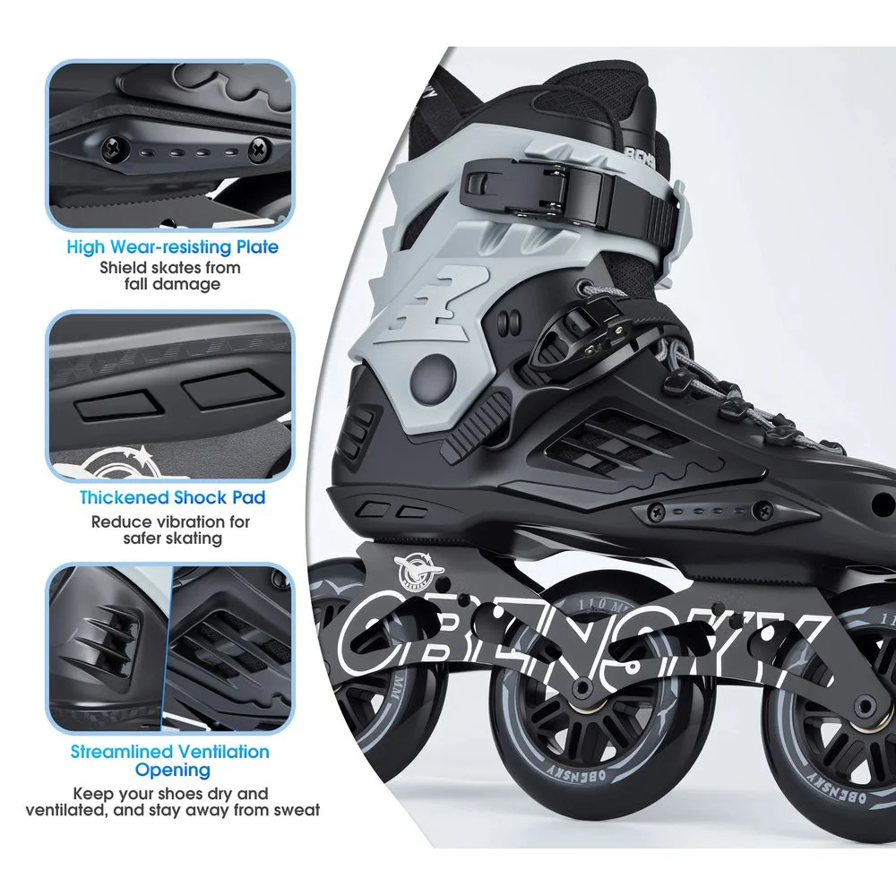 OBENSKY Knight-2 Adult Inline Speed Skates for Men & Women, 110mm Roller Blades Black&Gray - Image 2