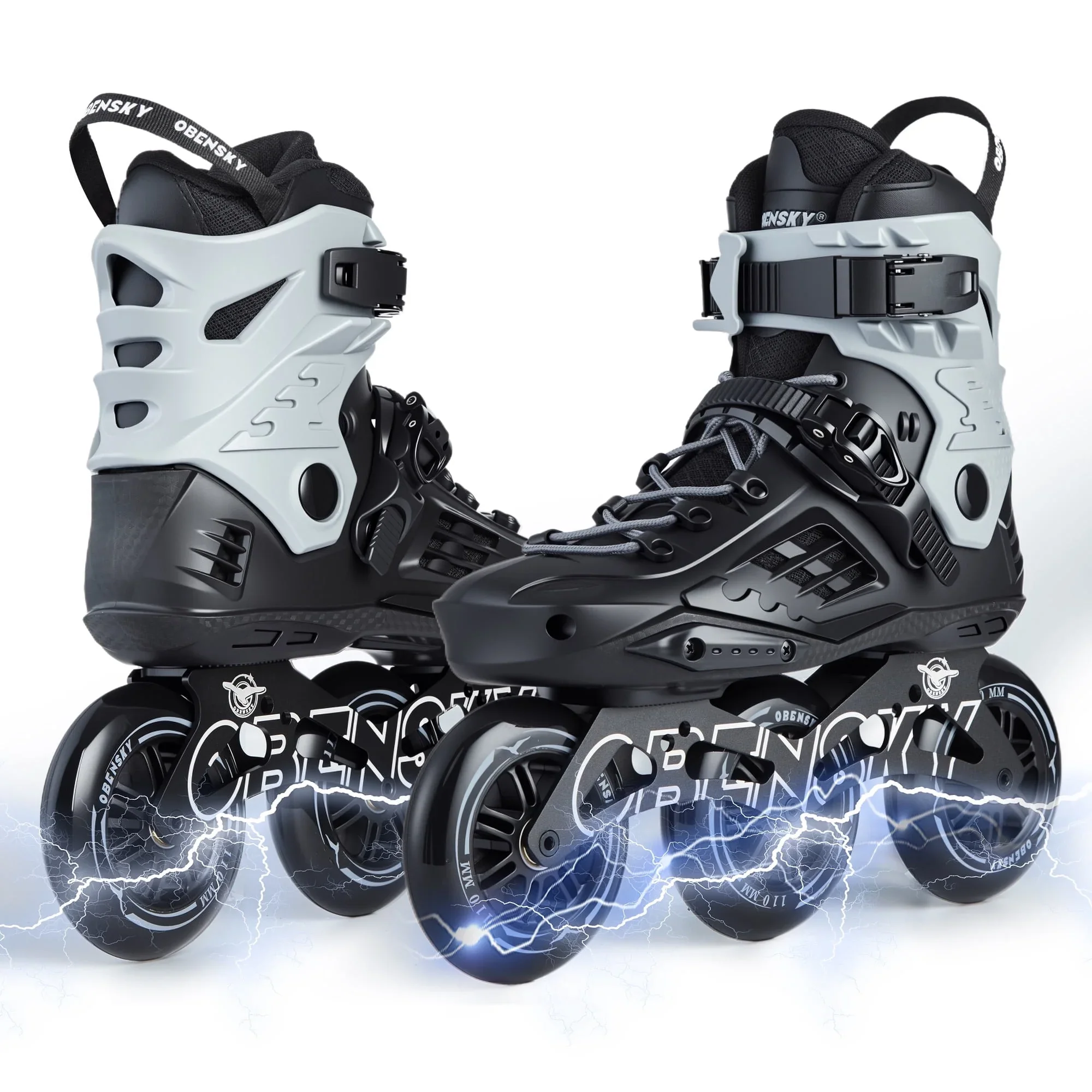 OBENSKY Knight-2 Adult Inline Speed Skates for Men & Women, 110mm Roller Blades Black&Gray - Image 3