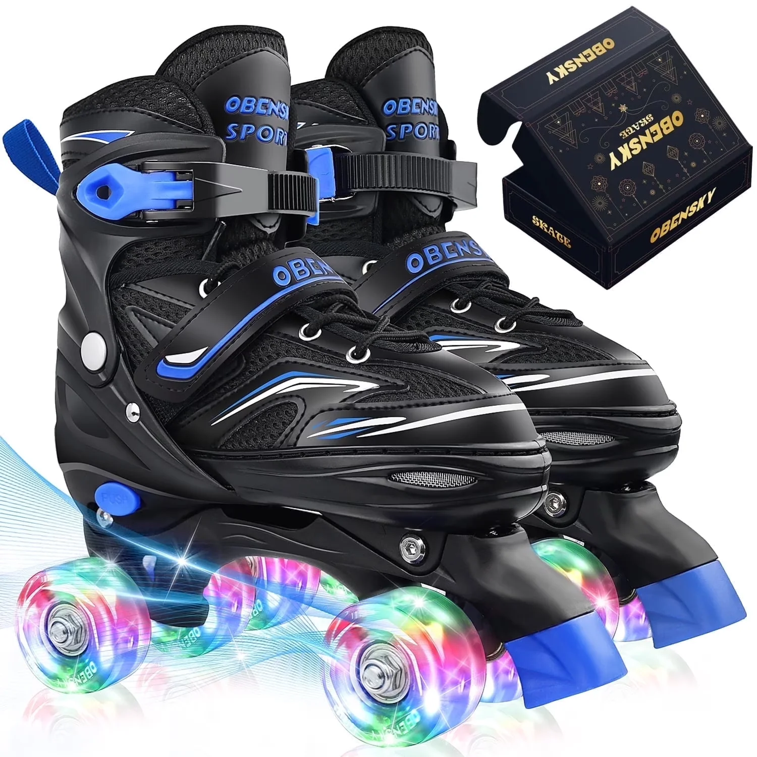 OBENSKY M2BL411001 Roller Skates, 4 Size Adjustable for Girls & Boys w/ Light up Wheels-Blue/Pink - Image 2