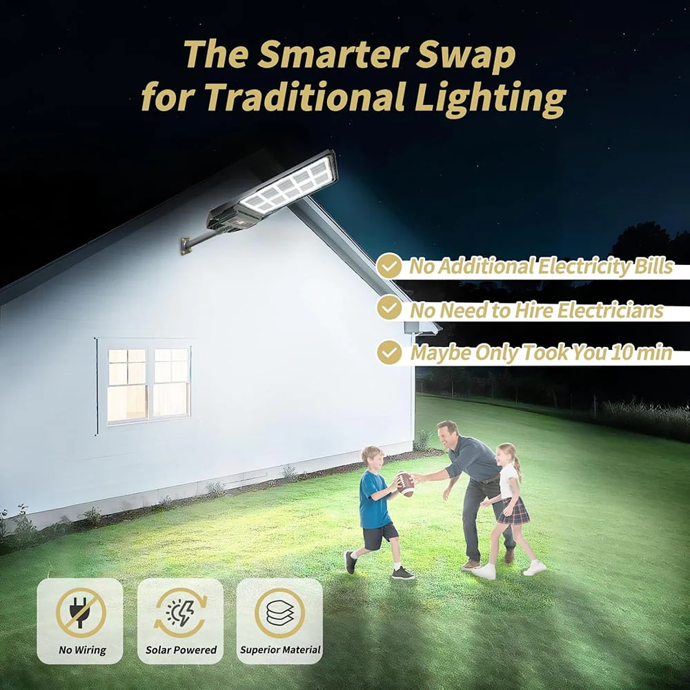 OCEST Solar Street Light Outdoor, 66000 Lumens, Double-Sided Monocrystalline Solar Panel, Motion Sensor, Dusk to Dawn, IP65 Waterproof, Remote Control - Image 5