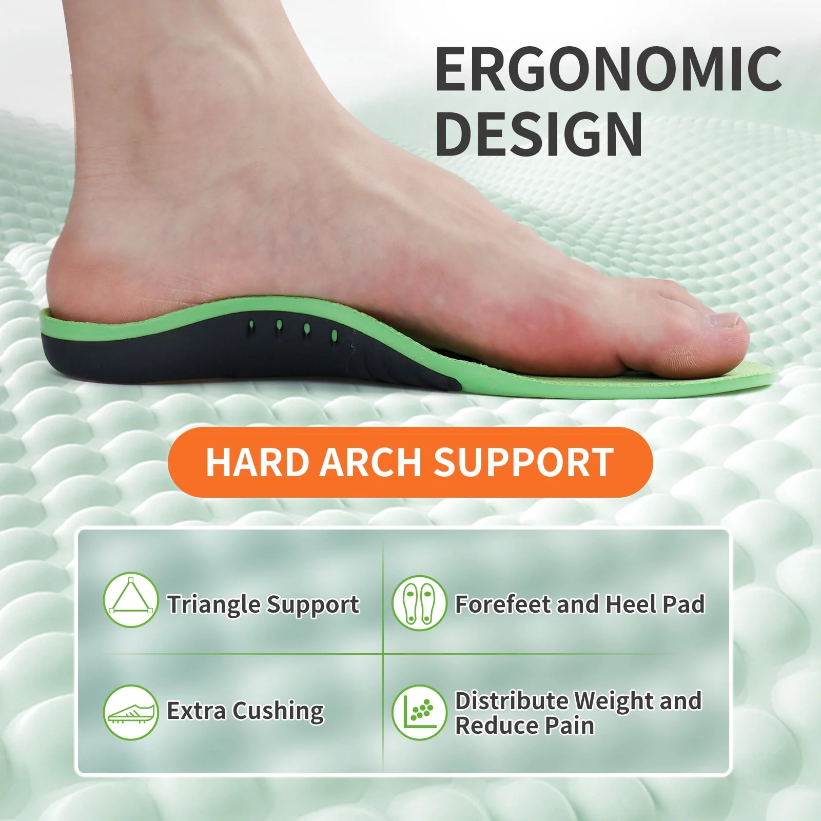 Okaka Heavy Duty Support Insole Arch Support, Shoe Insert Orthotics for Flat Feet (Men/ Women, M), Green - Image 3