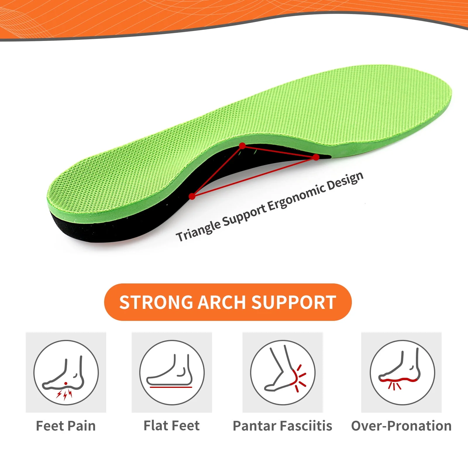 Okaka Heavy Duty Support Insole Arch Support, Shoe Insert Orthotics for Flat Feet (Men/ Women, M), Green - Image 4
