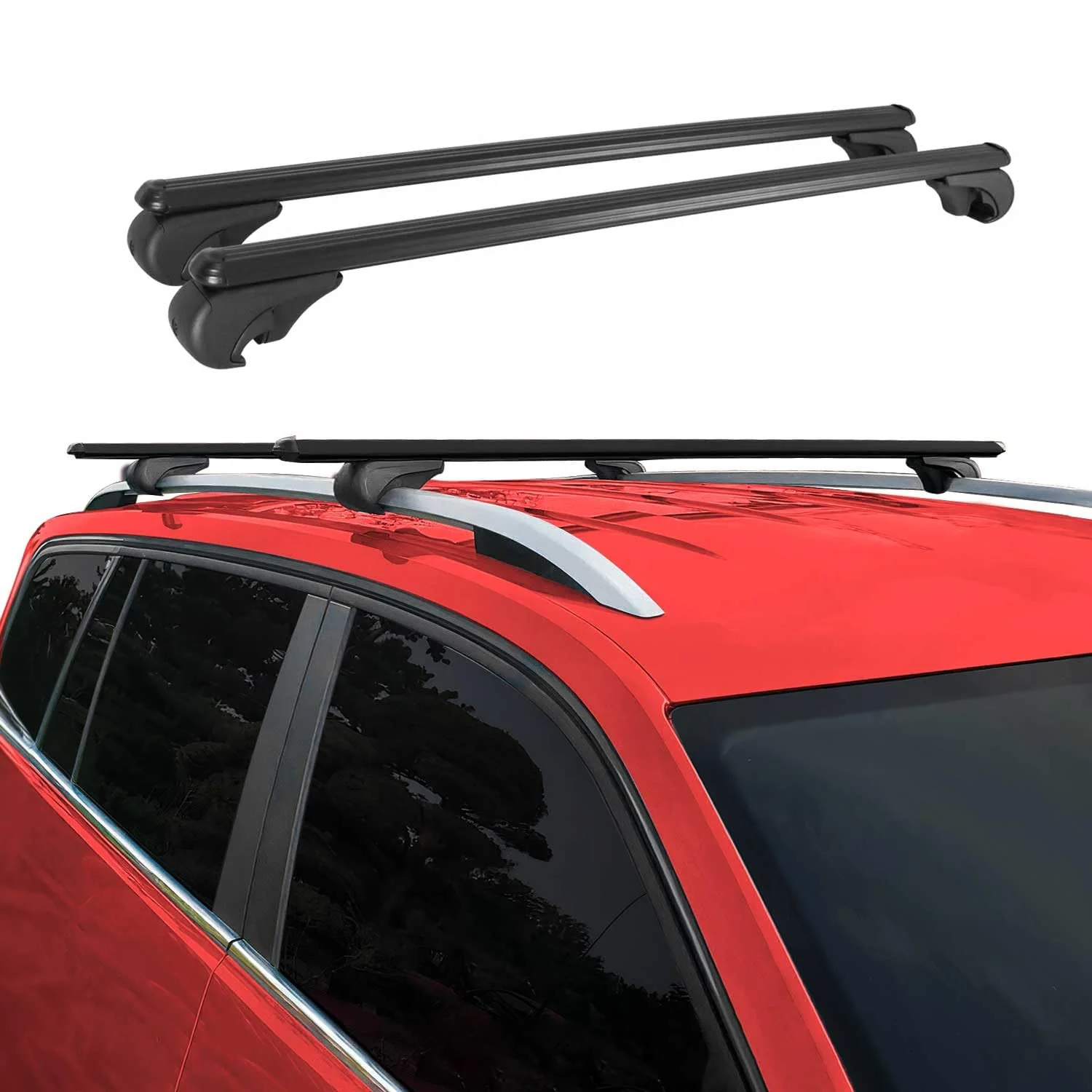 OMAC Roof Rack Cross Bars, Aluminum, 56 Inch, Black, Fits Raised Roof Rails, Lockable, 165 Lbs Capacity