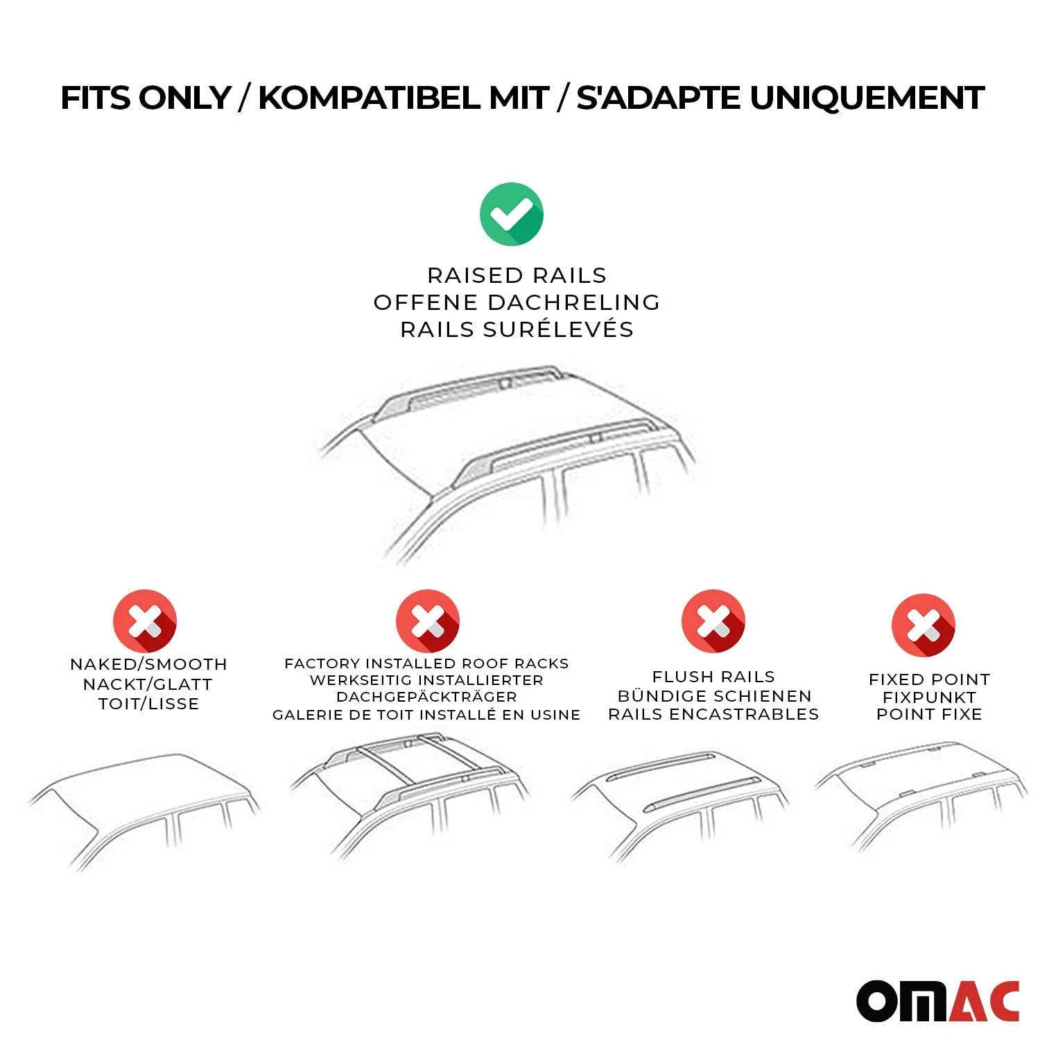 OMAC Roof Rack Cross Bars, Aluminum, 56 Inch, Black, Fits Raised Roof Rails, Lockable, 165 Lbs Capacity - Image 4