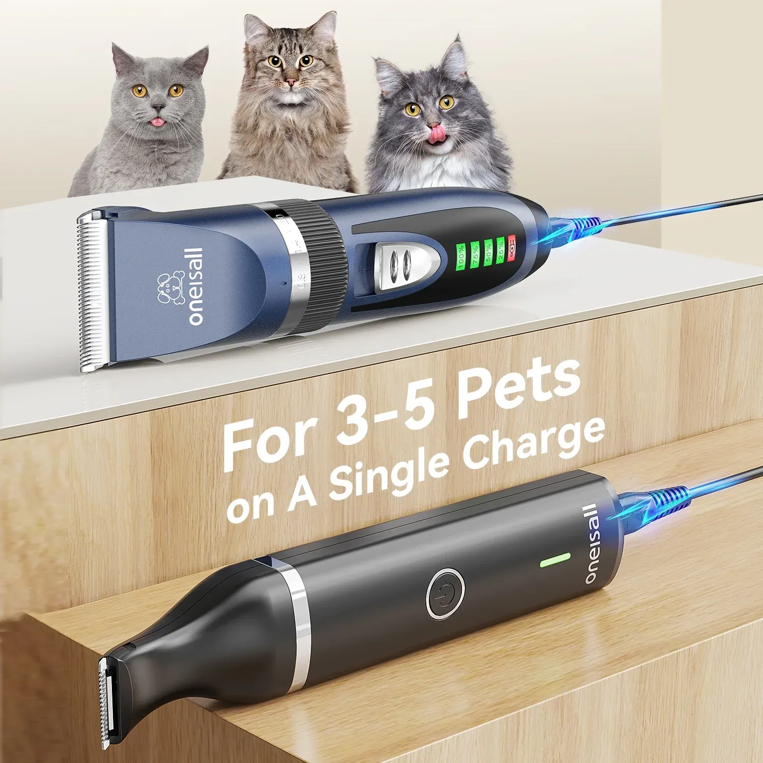 OneIsAll X2+N5 2-in-1 Cordless Dog and Cat Grooming Clipper and Stainless Steel Paw Trimmer Kit - Image 4