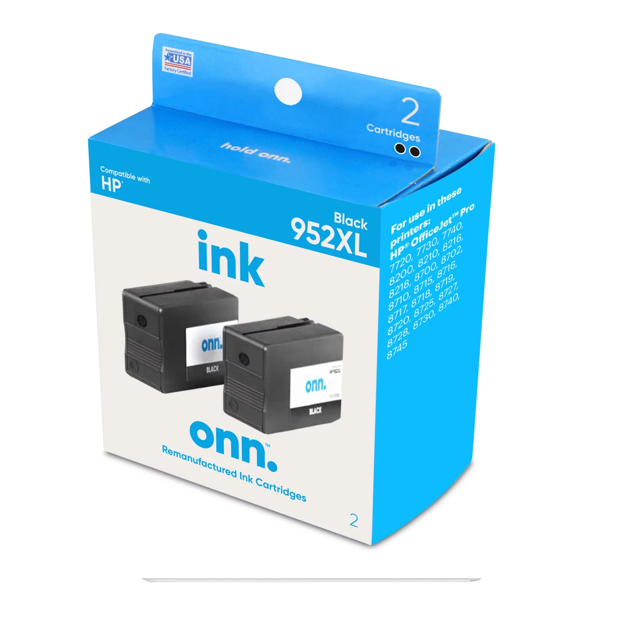 onn. 100078202 Remanufactured Ink Cartridges, HP 952XL Black, 2 Cartridges