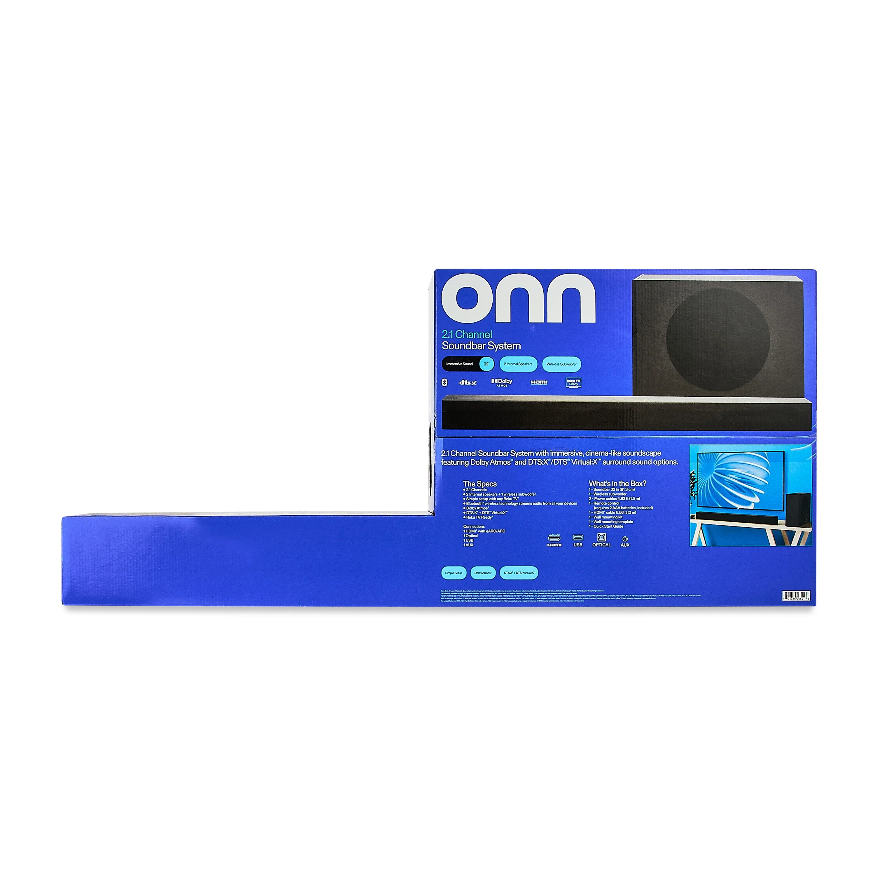 onn Bluetooth 2.1 Channel Soundbar System with Dolby Atmos, 36 Inch, Black - Image 7
