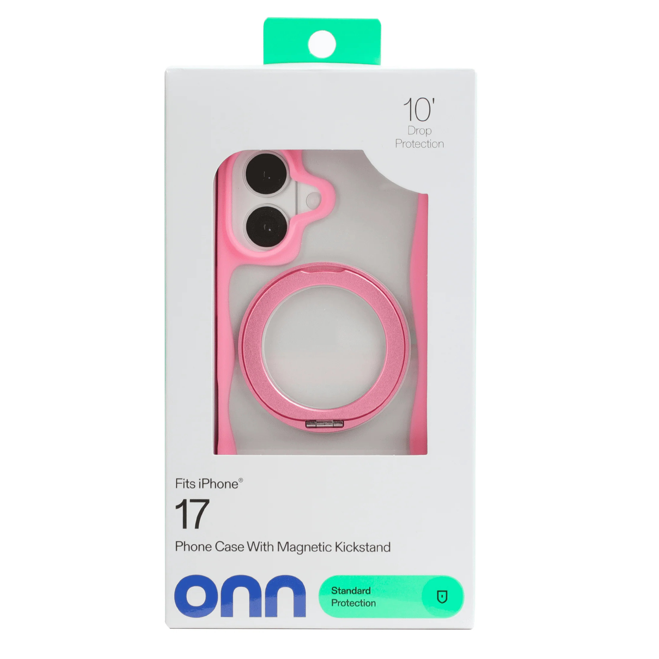 onn iPhone 17 Case with 360 Rotating Ring Kickstand, MagSafe Compatible, Pink - Image 2