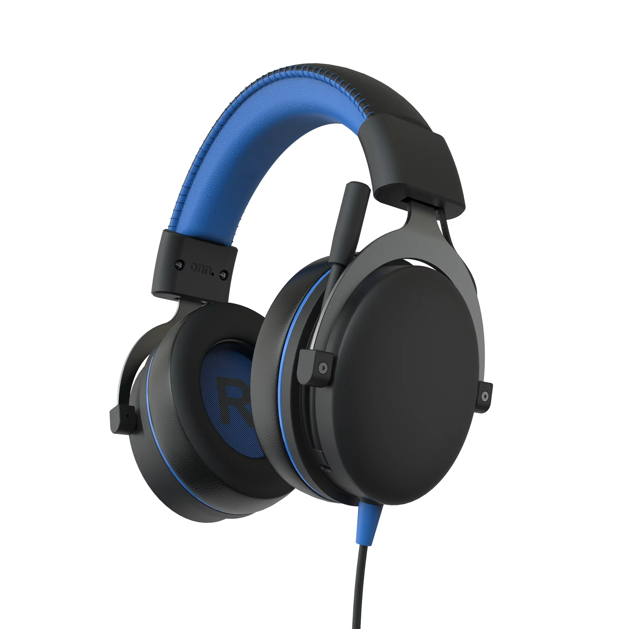 onn. PlayStation Wired Game Headset with 3.5mm Connector Flip to Mute Mic Cooling Gel Ear pads and 50mm Speakers Black and Blue - Image 2