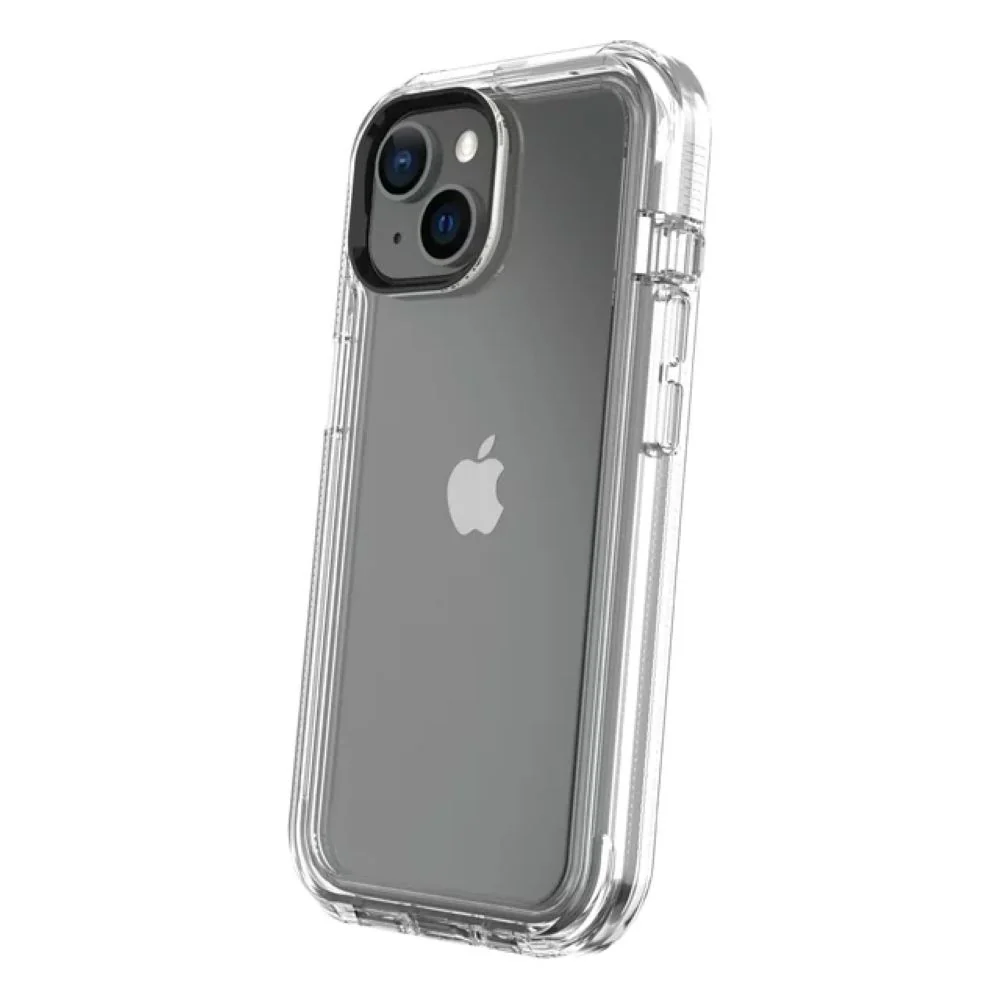 onn. WIBCLR100134729 iPhone 15 Rugged Phone Case With Holster, Clear