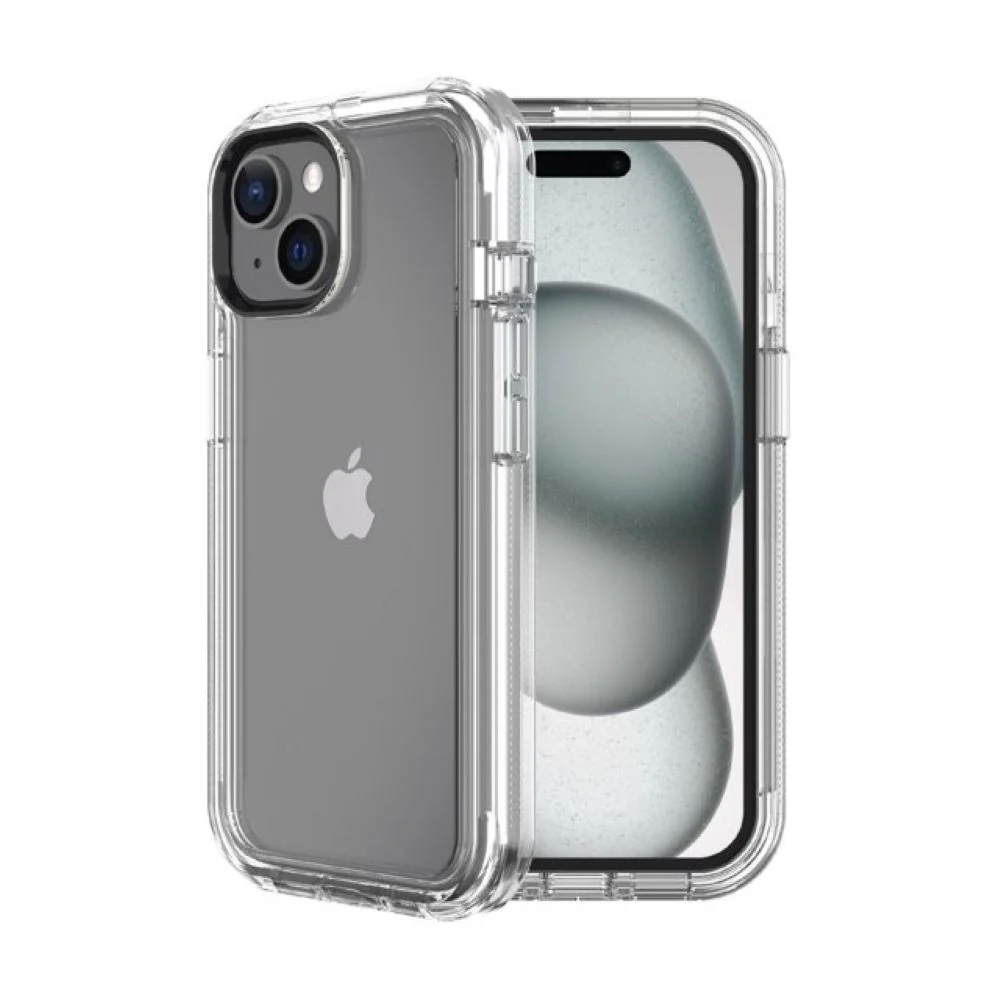 onn. WIBCLR100134729 iPhone 15 Rugged Phone Case With Holster, Clear - Image 6