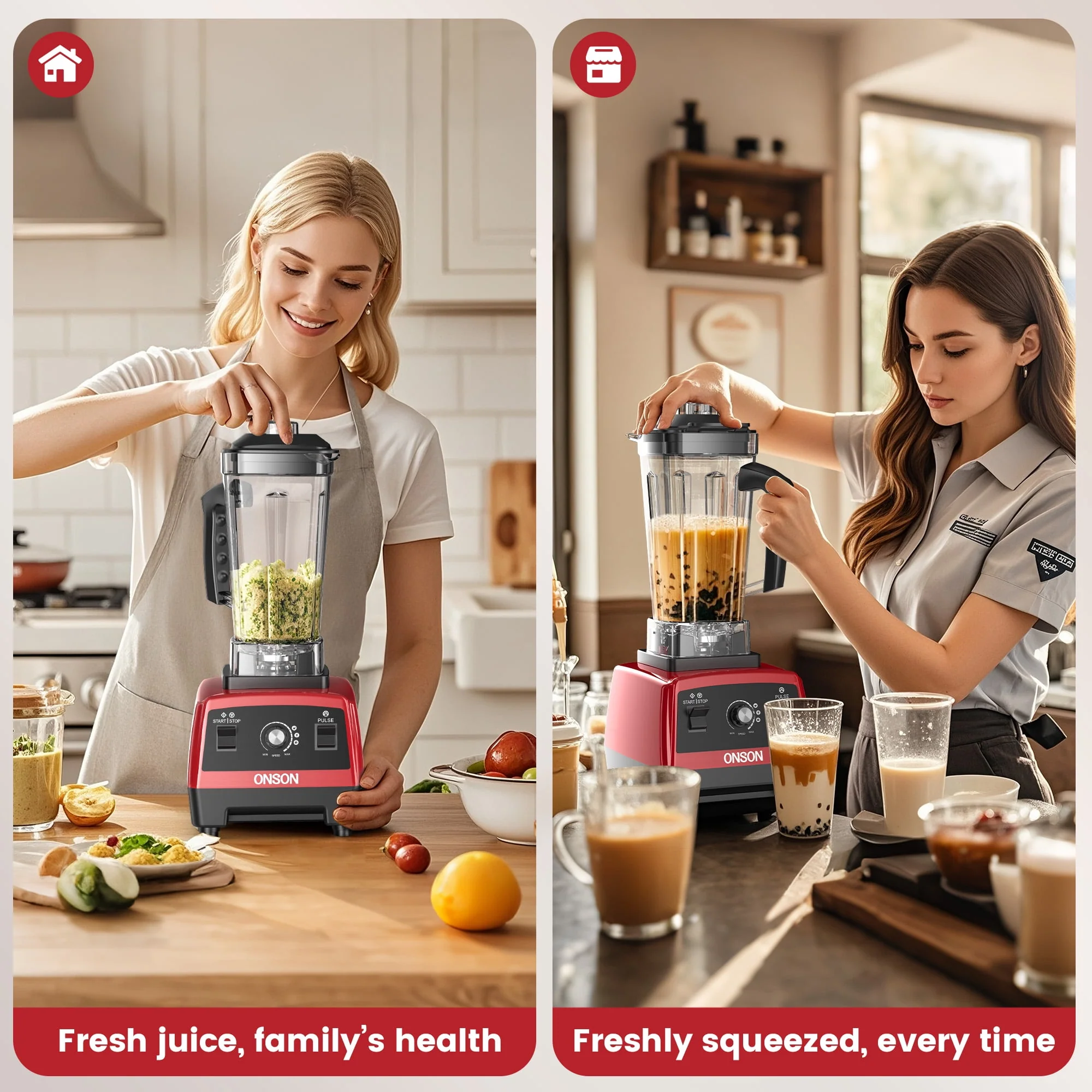 ONSON 1800W High-Speed Countertop Blender, Red-05 - Image 3