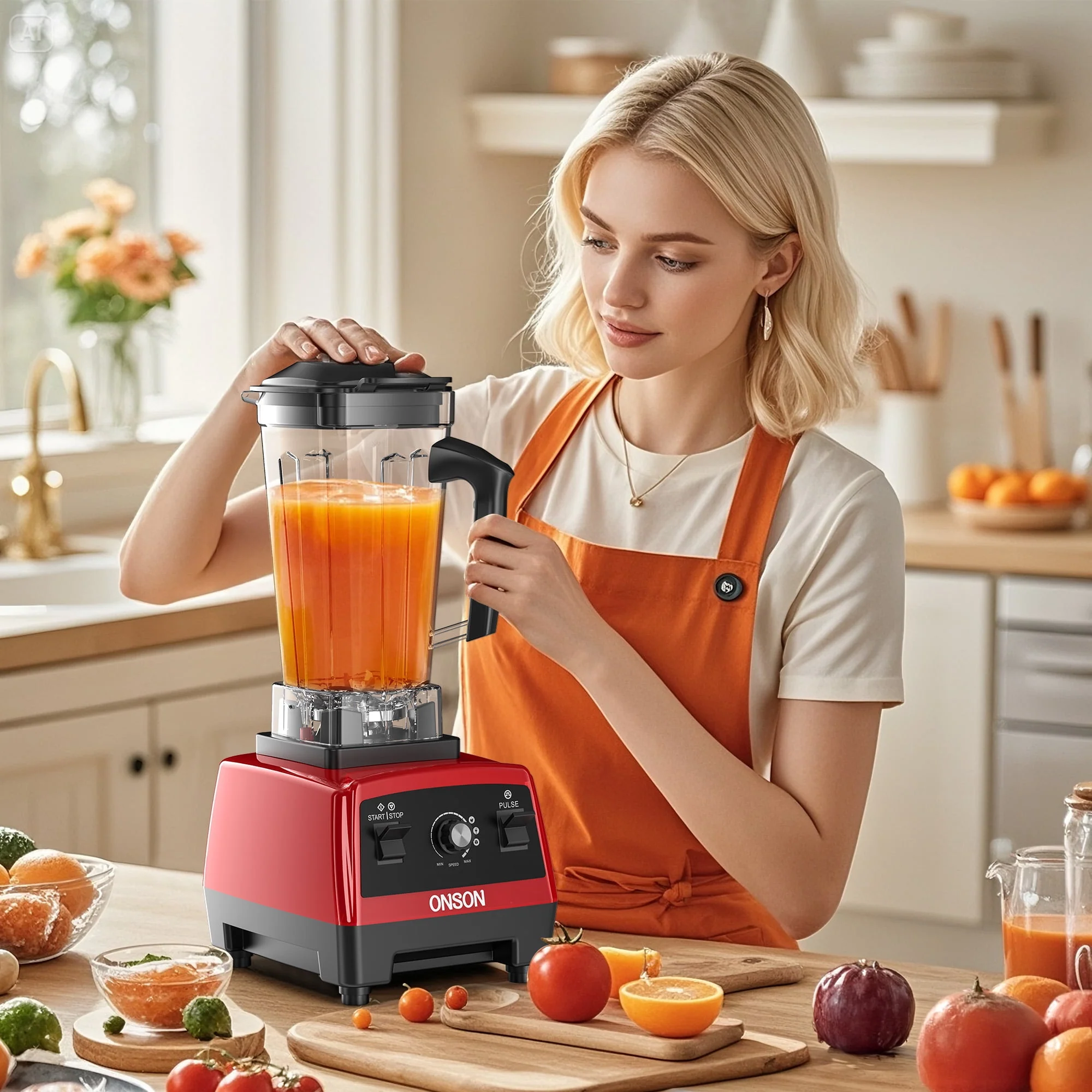 ONSON 1800W High-Speed Countertop Blender, Red-05 - Image 4