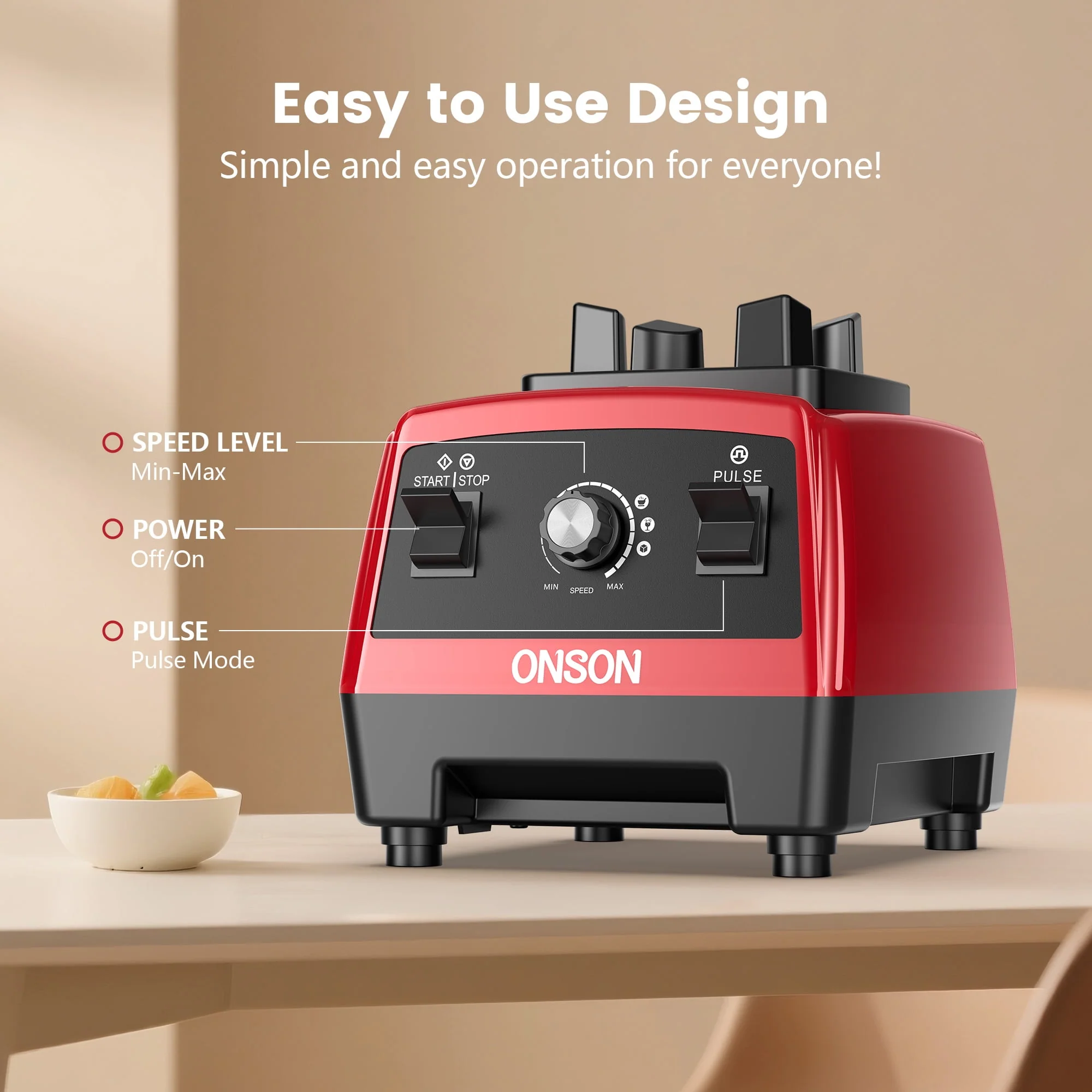 ONSON 1800W High-Speed Countertop Blender, Red-05 - Image 5
