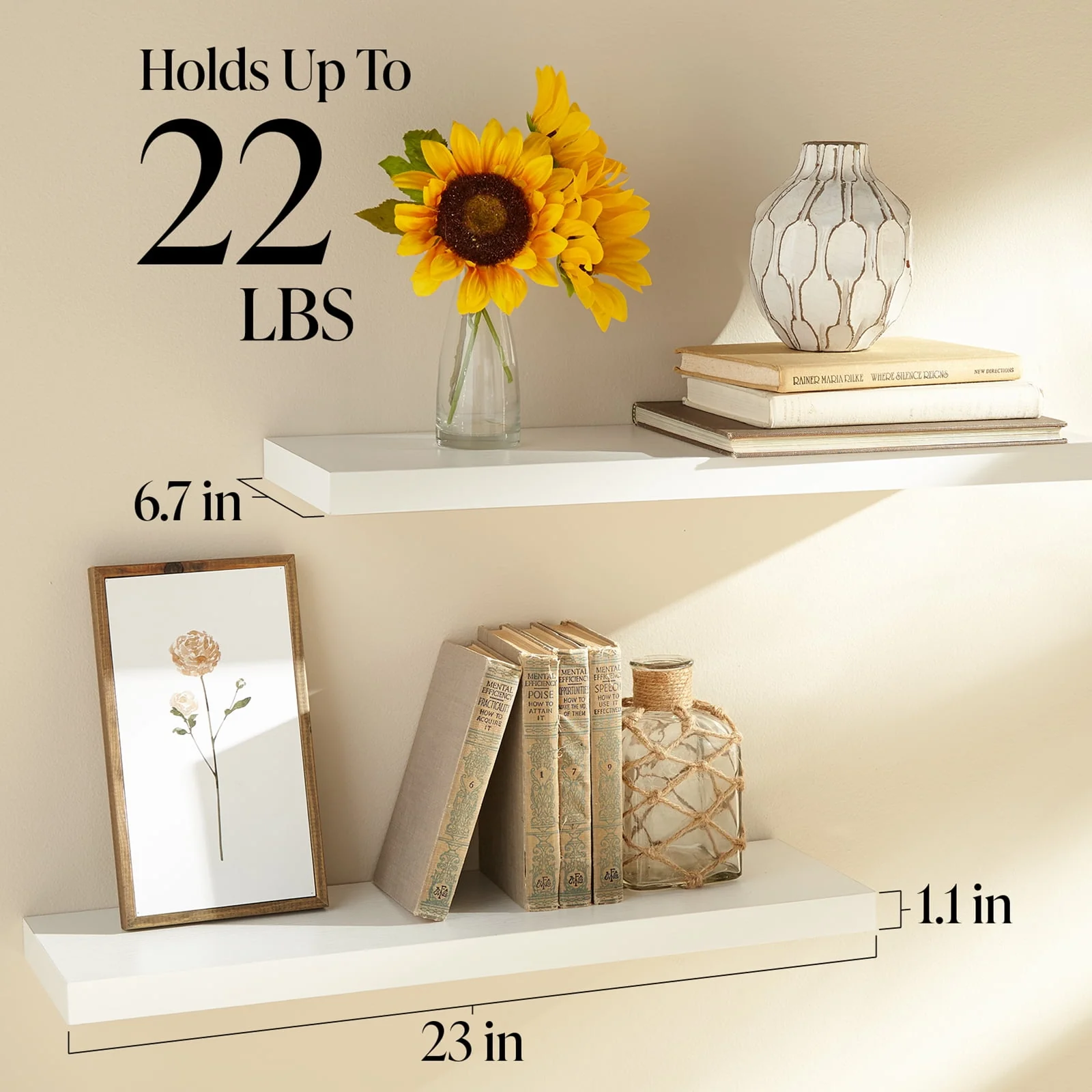 Ophanie FSD3V220 22.5 inch 2 Pack Wood Floating Shelves, H 6.7 x 23 Inch, Set of 2, Rustic Brown - Image 2