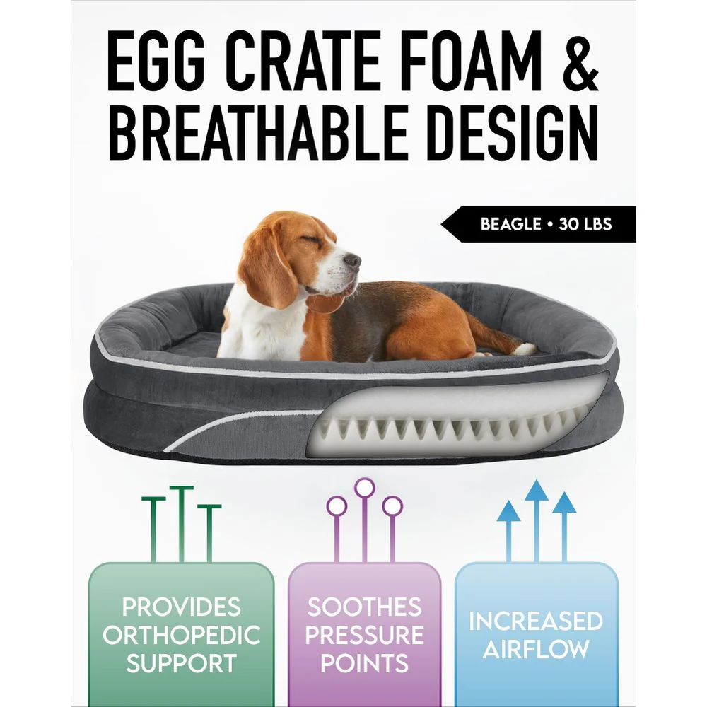 Ophanie Luxury Sofa Orthopedic Dog Bed, Egg Crate Foam Support, Removable Plush Cover, 45"x34"x7" - Machine-Washable - Image 2