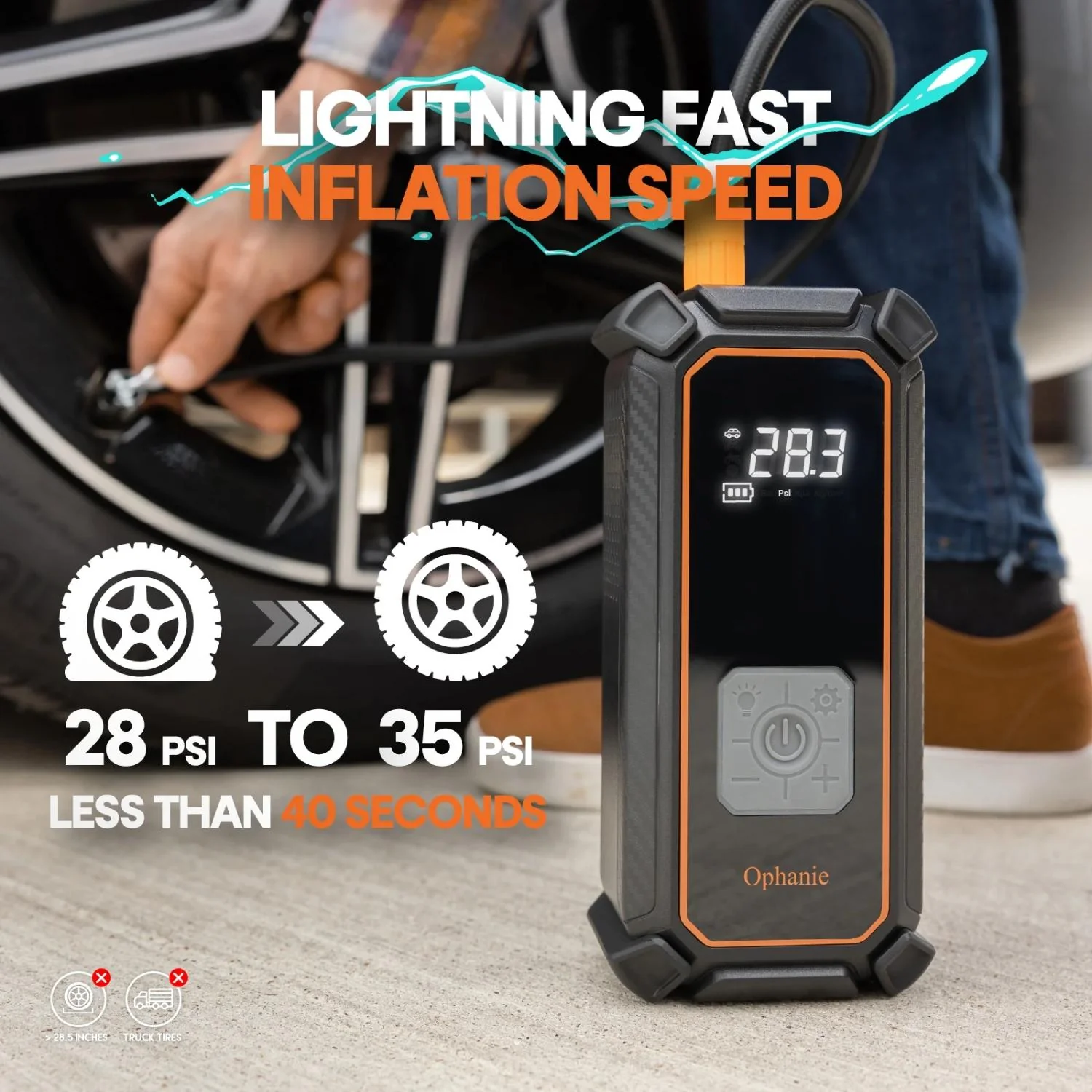 Ophanie TPP5V101WM OlarHike Portable Tire Inflator 160 Psi Digital Pressure Gauge Air Compressor - Image 9
