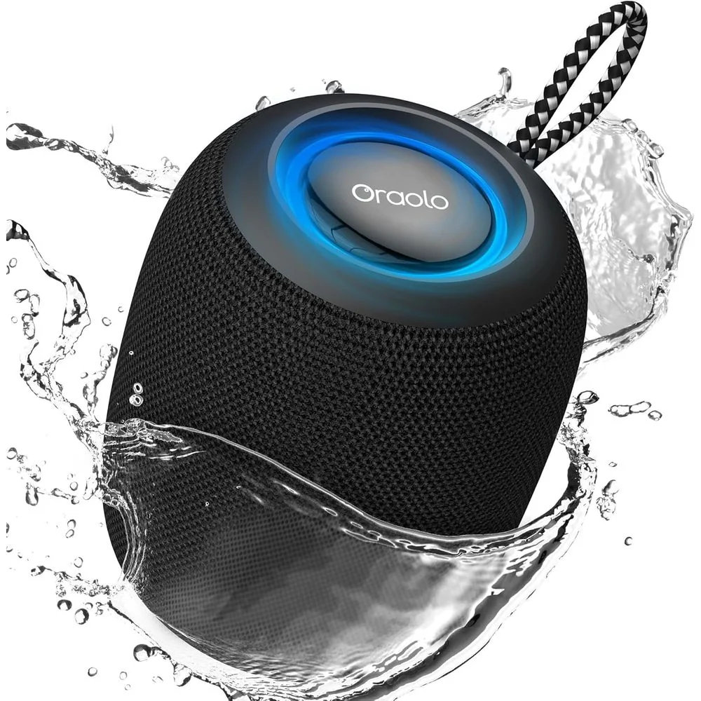 Oraolo BS01 Bluetooth Speaker, IPX7 Waterproof Portable Speaker with 15W Immersive Audio, 30H Playtime, LED Light, Bluetooth 5.3