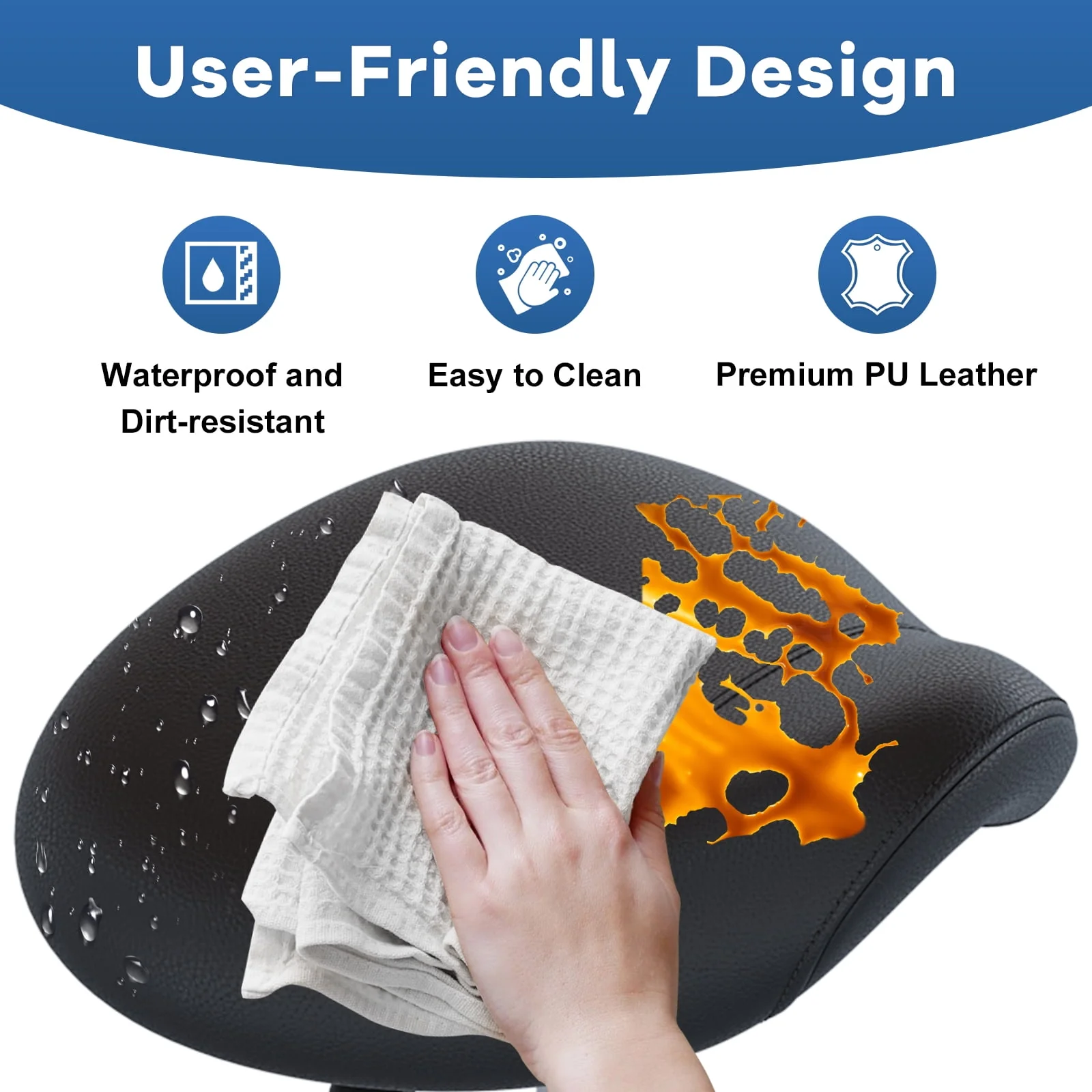 OUTMASTER Saddle Stool Ergonomic, Thickened PU Leather Seat Cushion, Adjustable Height 19-24.5 in, 360 Swivel, Steel Base with Circular Footrest, Black - Image 4