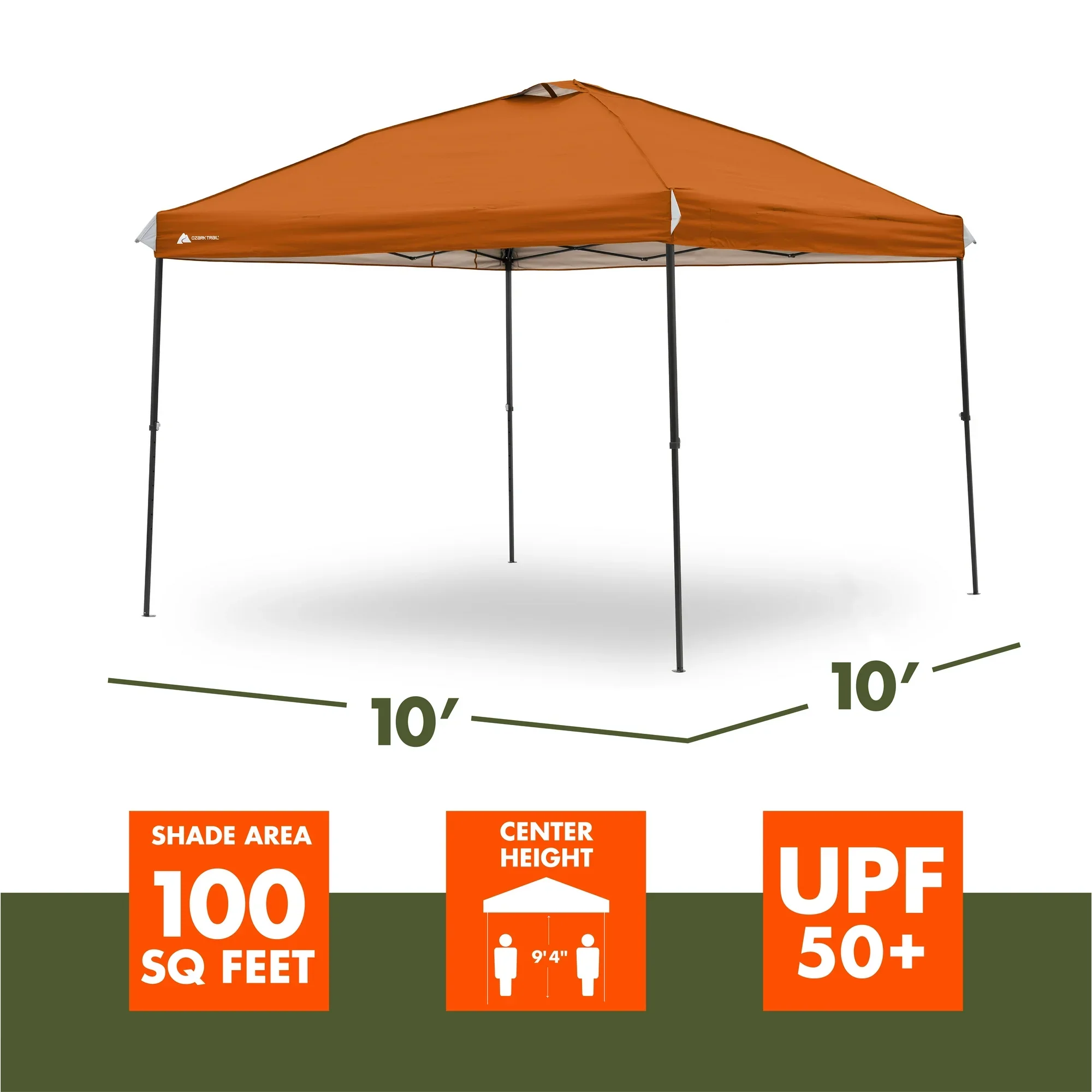 Ozark Trail 31073 10x10 Instant Pop Up Canopy Tent with Simple Push Setup - Straight Leg Pop-Up Tent, Burnt Orange - Image 3