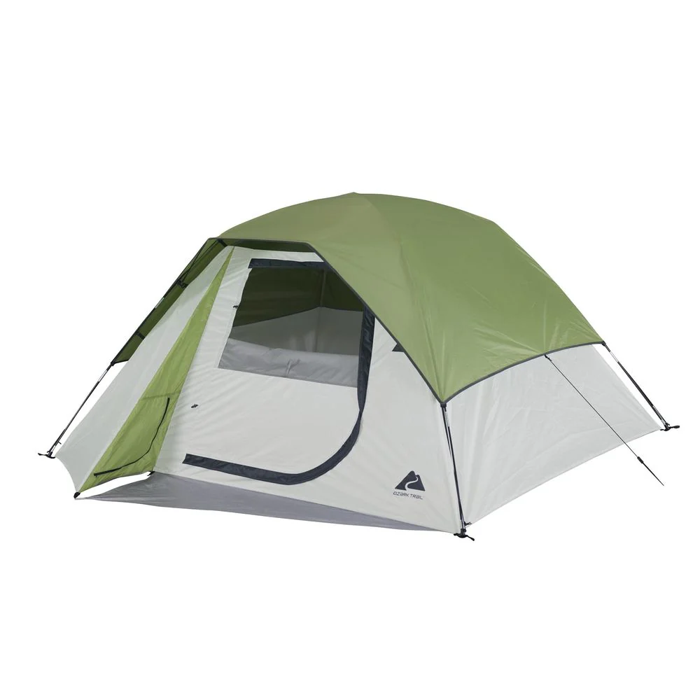 Ozark Trail 4-Person Clip and Camp Dome Tent, Enlarged Dome Design, Seam-Taped Removable Rainfly, Full Mesh Roof, Built-In Storage, E-Port Access, 8 x 8.5 ft, 50 in Height