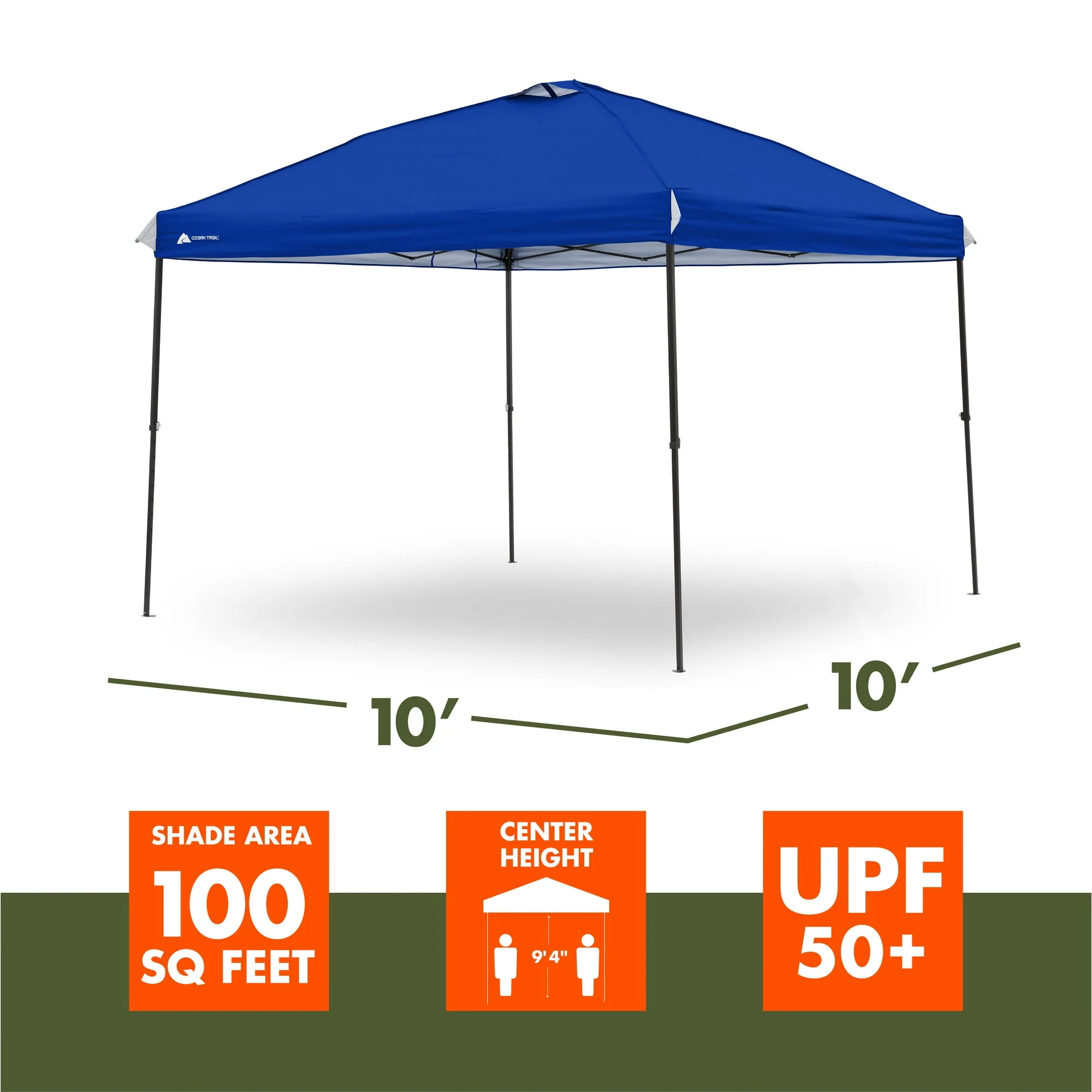 Ozark Trail WMT-1010GPH 10x10' Instant Pop Up Canopy Tent with Simple Push Setup, Blue - Image 3