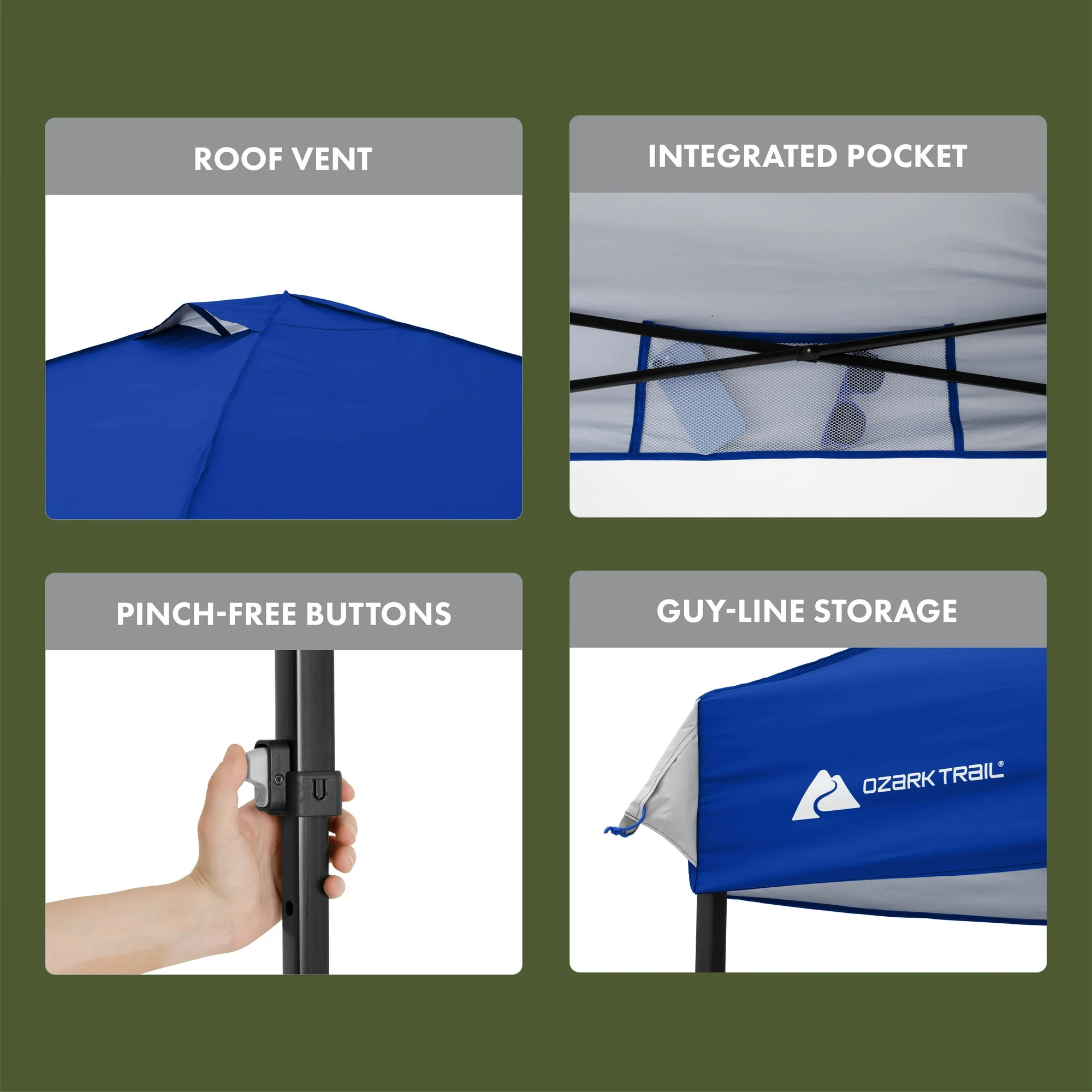 Ozark Trail WMT-1010GPH 10x10' Instant Pop Up Canopy Tent with Simple Push Setup, Blue - Image 4