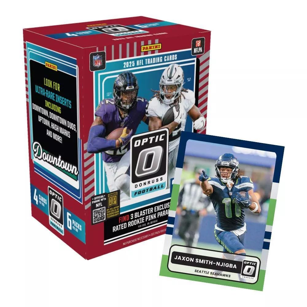 Panini 2025 Donruss Optic Football Blaster Box, 6 Packs, 4 Cards Per Pack, Pink Parallels, Rated Rookie, Autographs, Memorabilia - Image 2