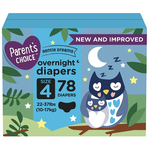 Parent's Choice Gentle Dreams Overnight Diapers, Size 4, 78 Count