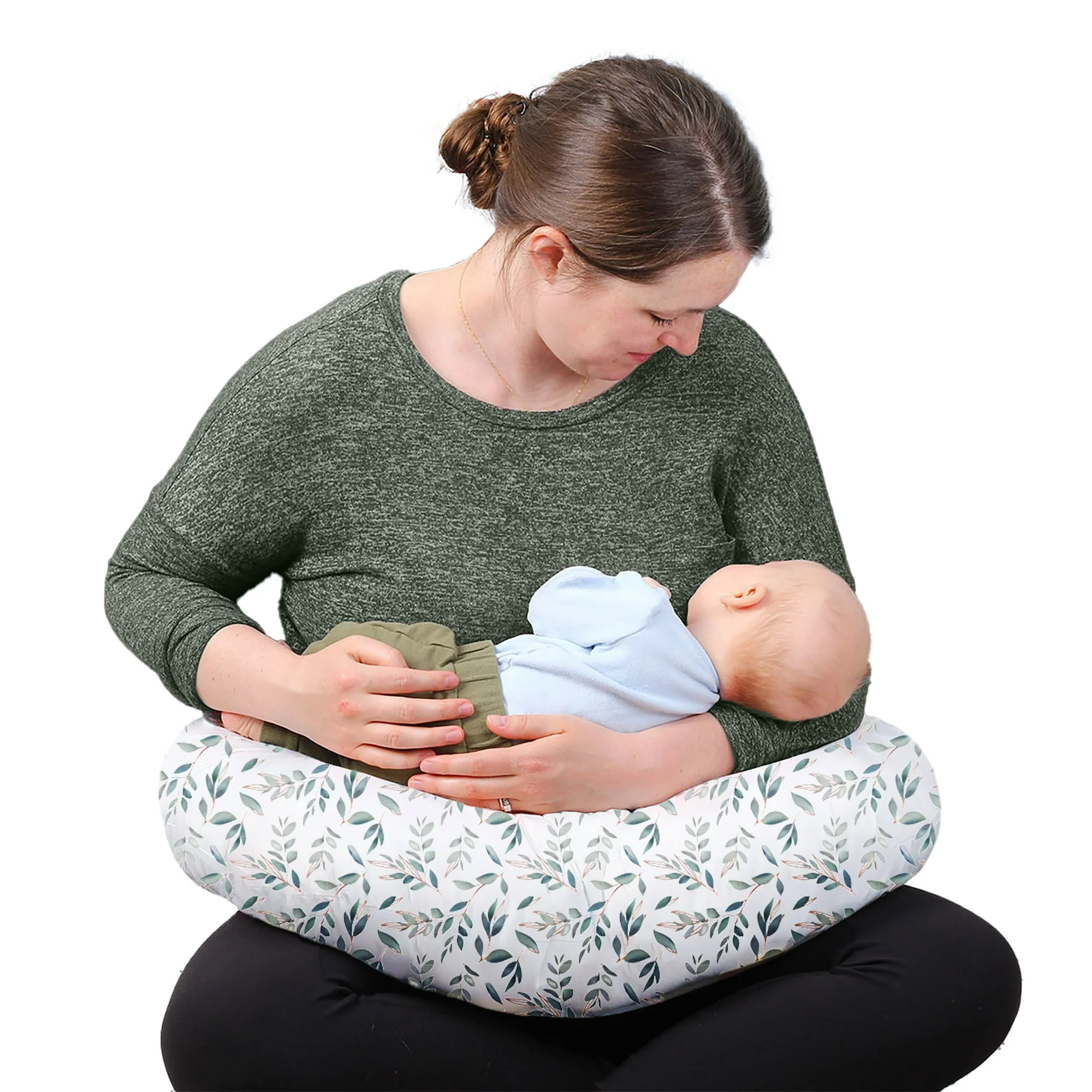 Parent's Choice NPW-3PS Nursing Pillow with Green Leaf Design Polyester Cover - Image 2