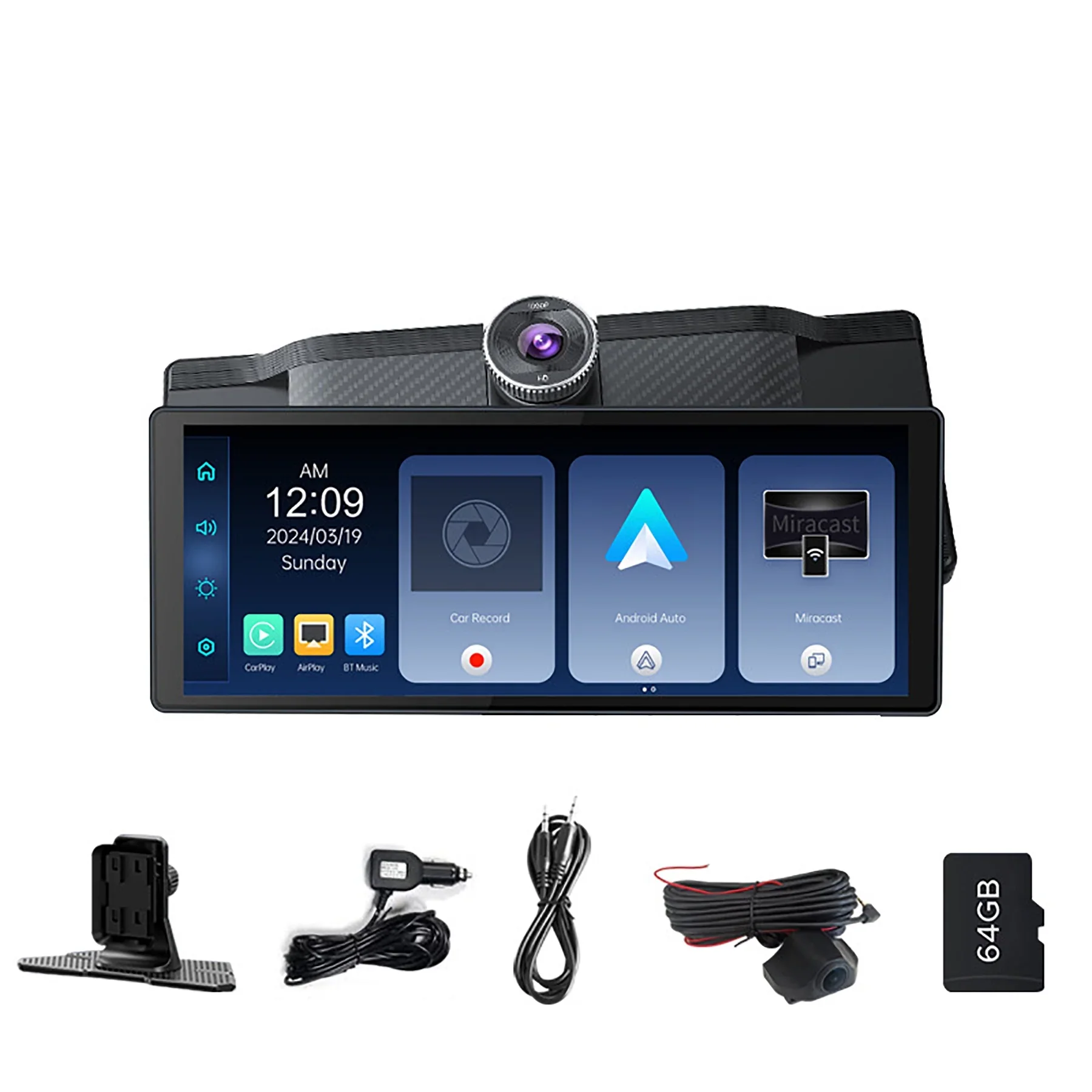 PECHAM CC1764 10.26" Wireless Apple Carplay and Android Auto, 4K Dash Cam 1080P Backup Camera