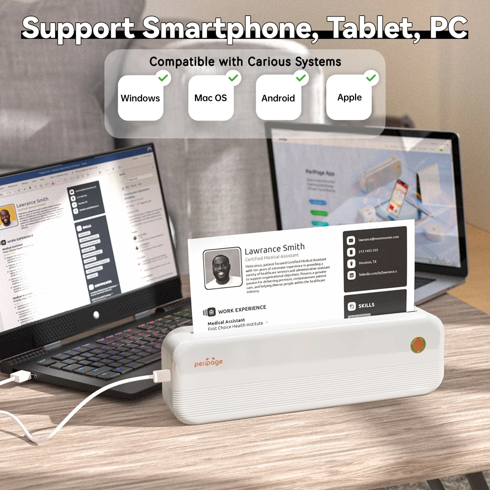 PeriPage P40 Portable Wireless Thermal Printer for Travel, White - Image 3