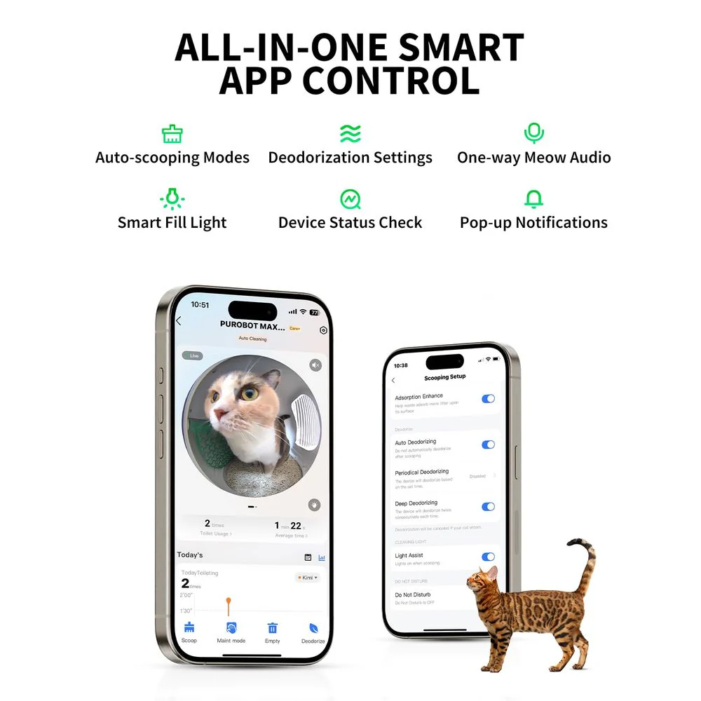 PETKIT Purobot Max Pro Self-Cleaning Cat Litter Box with AI Camera, 210 Wide-Angle, Infrared Night Vision, 8L Waste Bin, Triple Odor Removal, xSecure Safety System, White - Image 8
