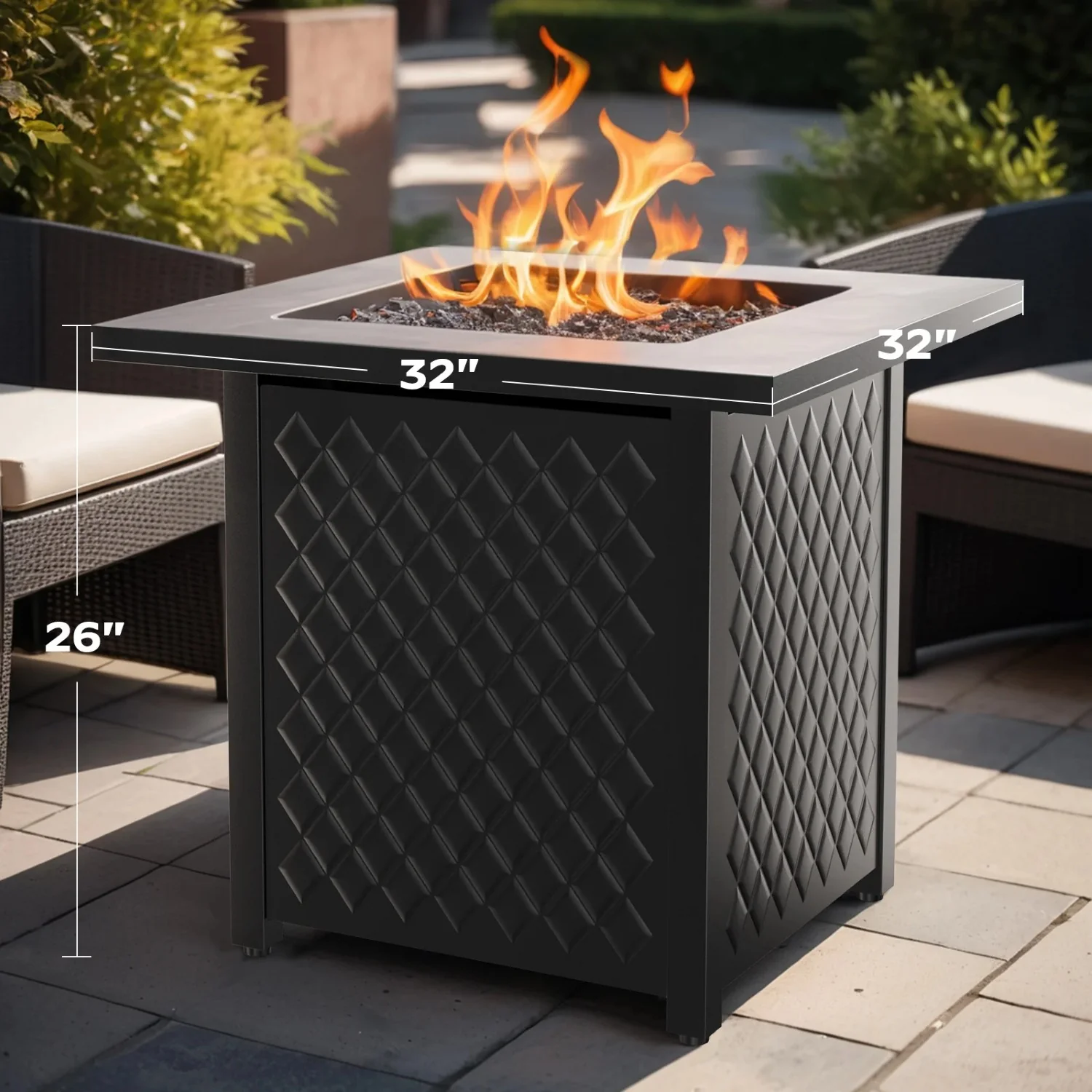 Philergo CIFPT8B 32" Propane Fire Pit Table with Lid and Rock - Image 2
