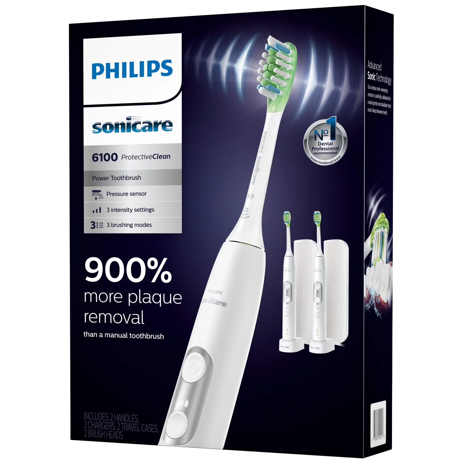 Philips 990078771 Sonicare 6100 ProtectiveClean Power Toothbrush, 2 Pack, White - Image 3