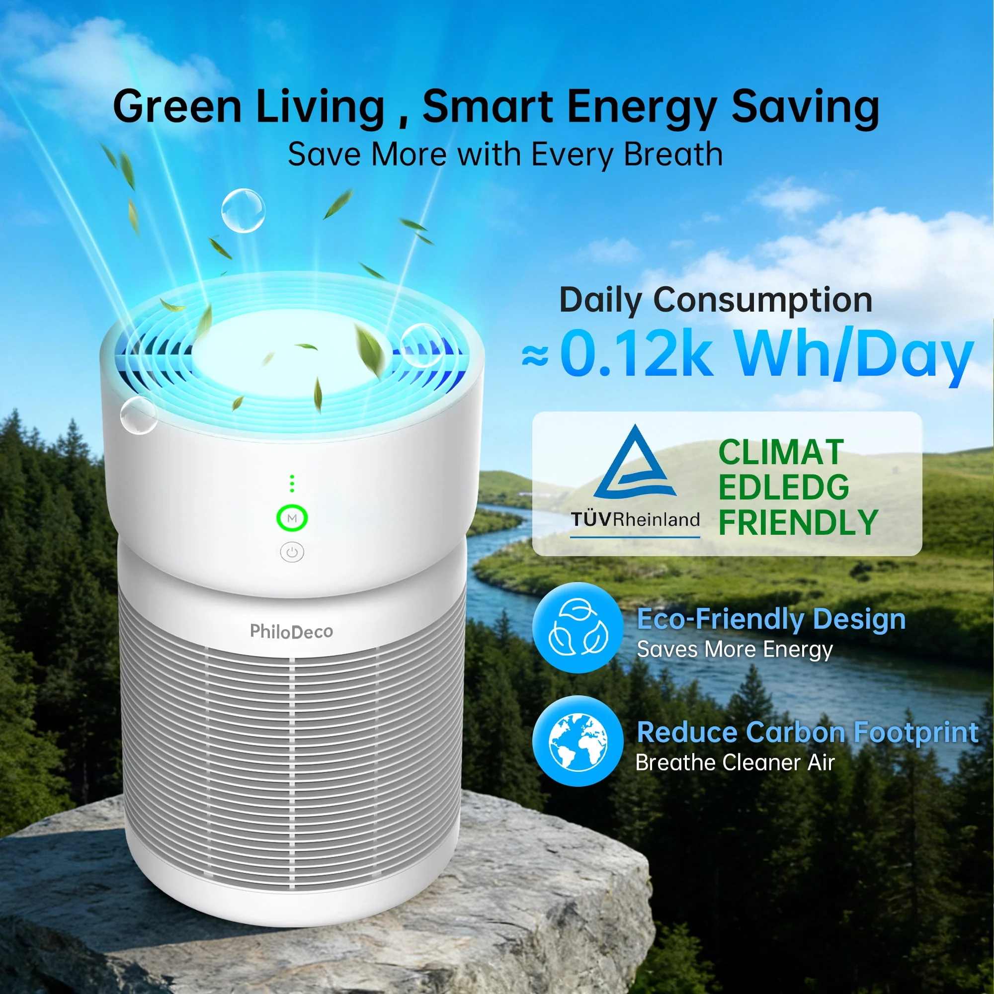 PhiloDeco Smart WiFi Air Purifier, H13 True HEPA Filter, PM2.5 Monitor, 110 CFM CADR, Sleep Mode, Tuya App Control, White, Large Room Up to 3500 sq ft, AP306PMW - Image 6