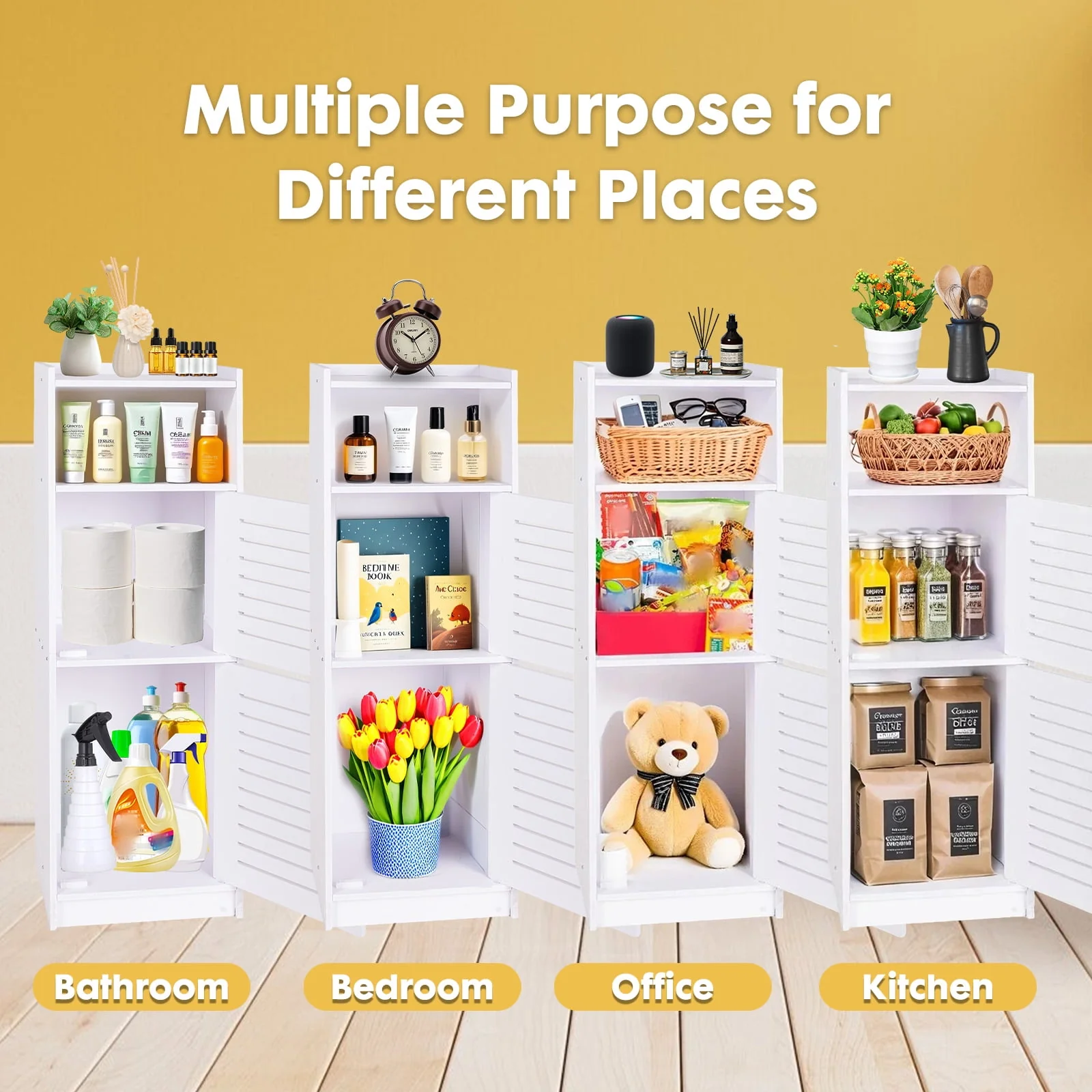 PinkSheep Bathroom Storage Cabinet, Free Standing Organizer with 2 Doors, 4 Shelves, Water-Resistant PVC, White, 29.1 in Tall, 2544 - Image 5