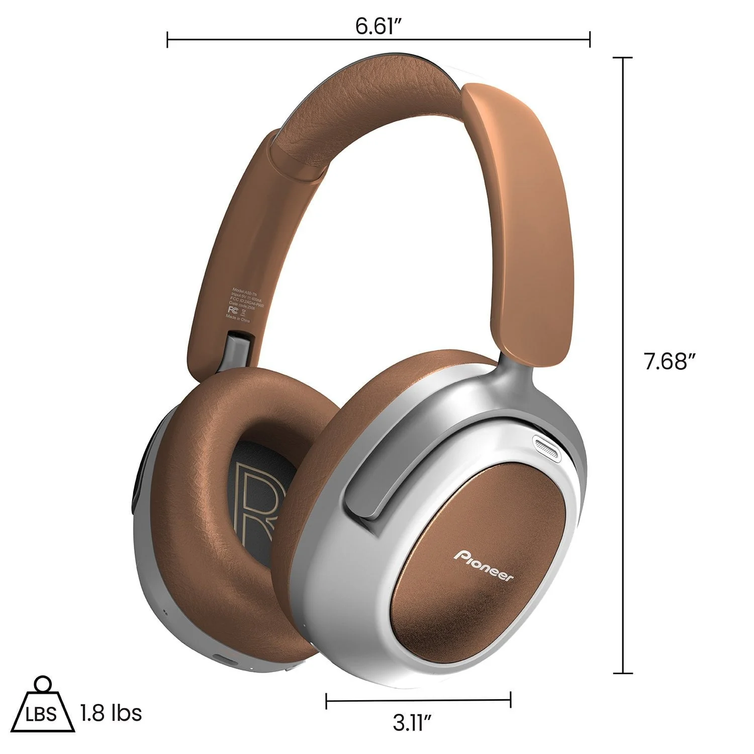 Pioneer A50 Dual Mode Wireless Headphones with Hybrid Active Noise Cancellation, Tan - Image 2