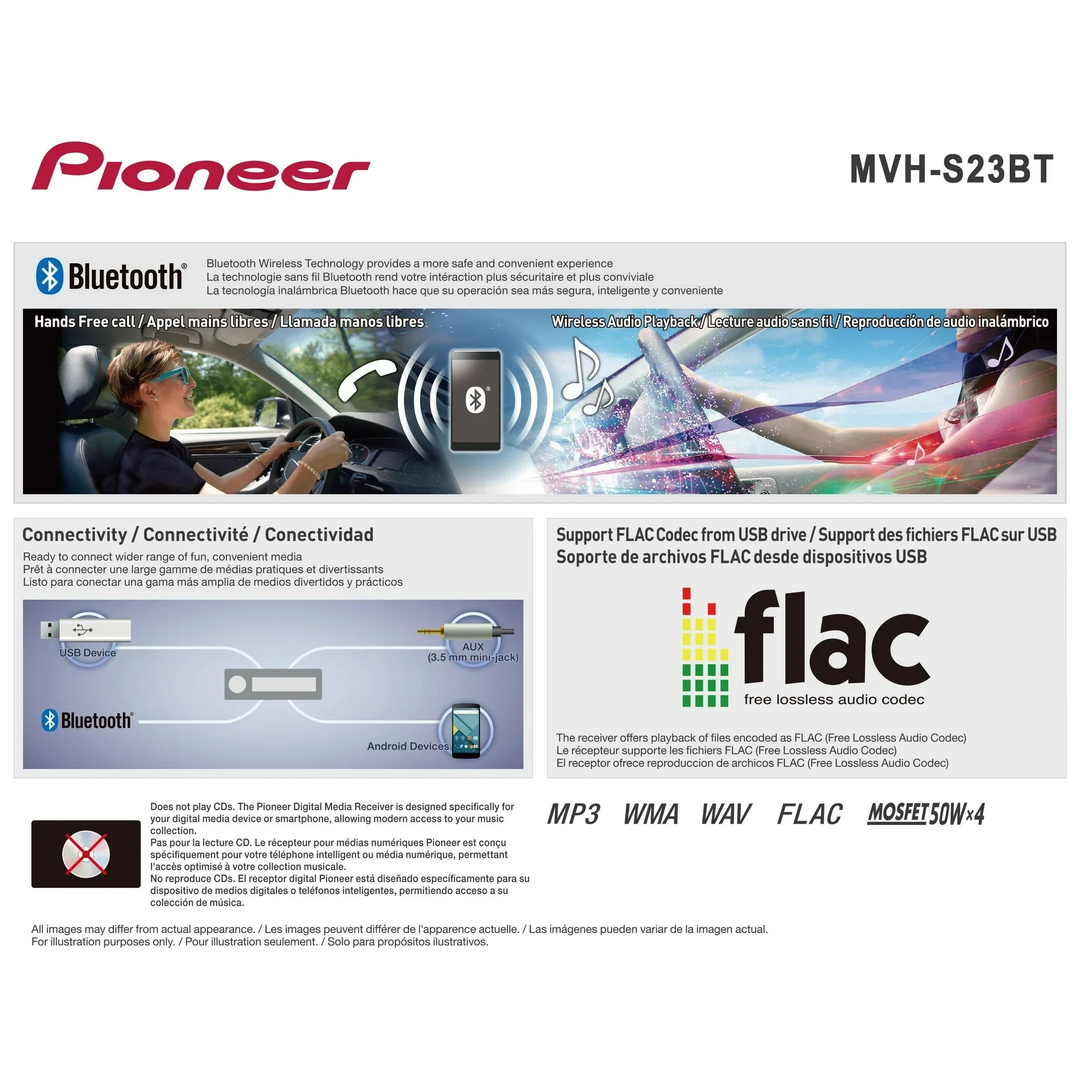 Pioneer MVH-S23BT Single Din Bluetooth Car Stereo Digital Media Receiver, Android Compatible - Image 4