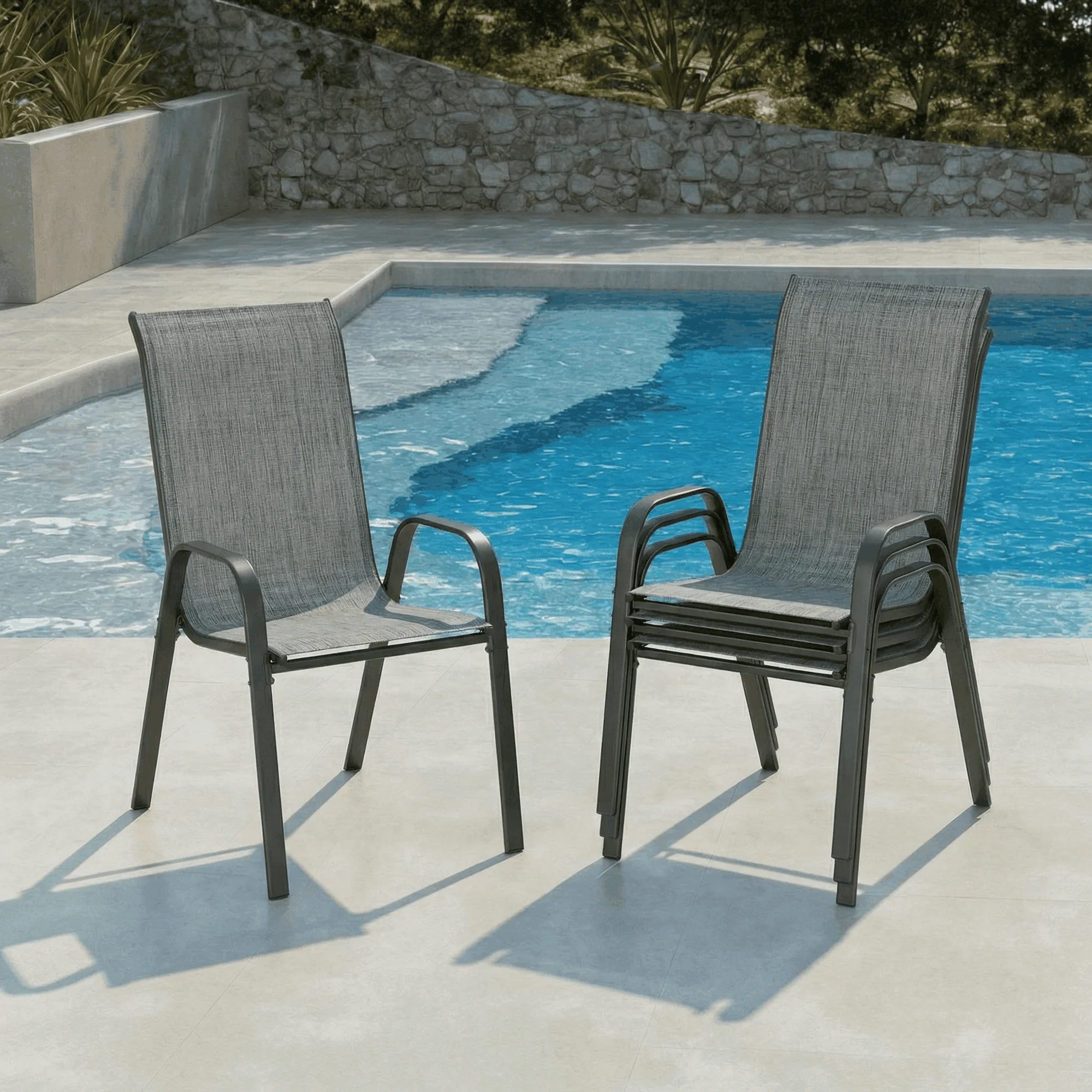 Pirecart Patio Chairs Set of 8, Outdoor Stackable Armrest Dining Chairs with Breathable Textilene Fabric and Durable Metal Frame, Gray