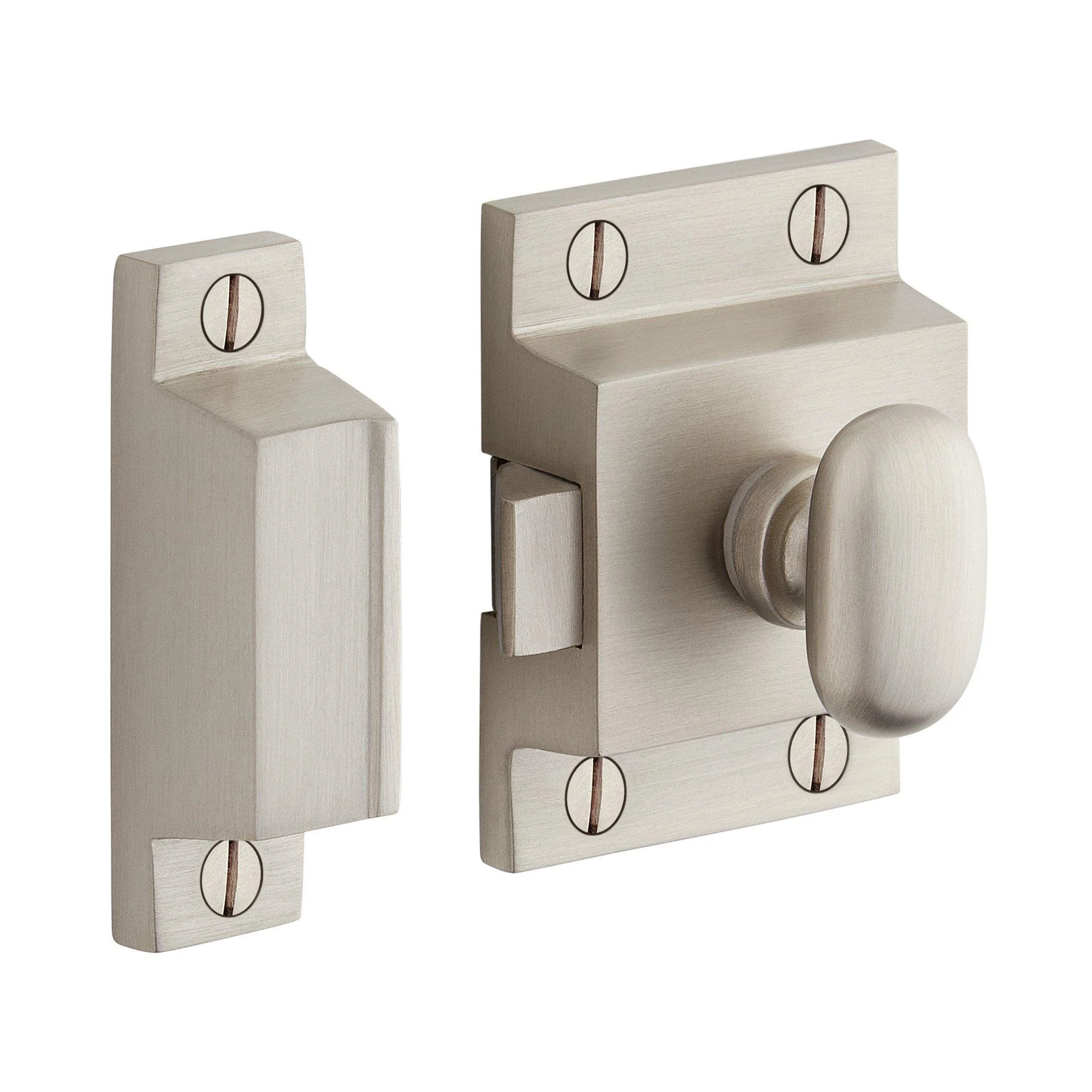 Pitkin Brass Cabinet Latches with Oval Knob - Brushed Nickel