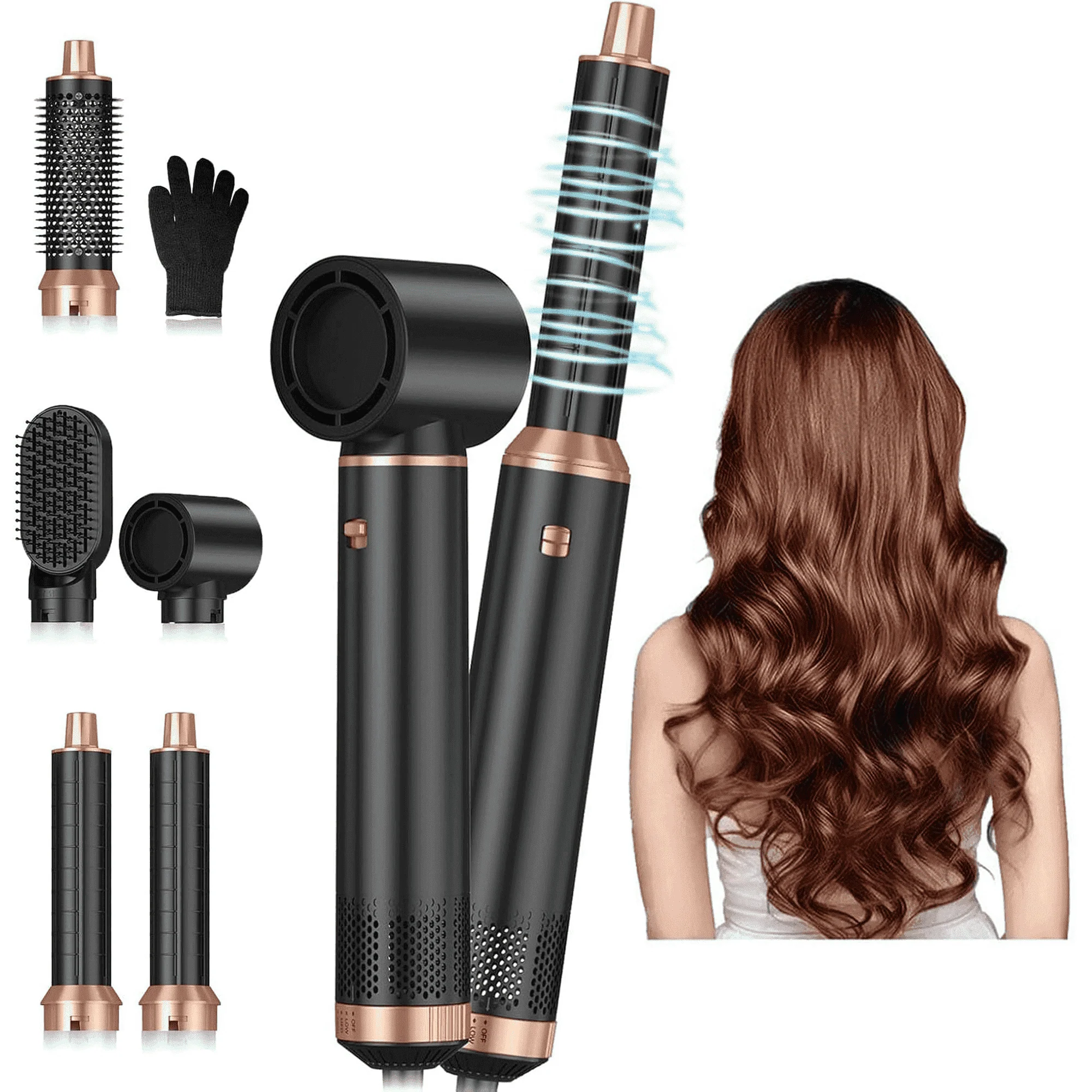 PKALQ 5 in 1 Hair Styling Tool Blow Dryer Brush with Air-Wrapping Technology, Negative Ion, Detachable Hot Air Brush