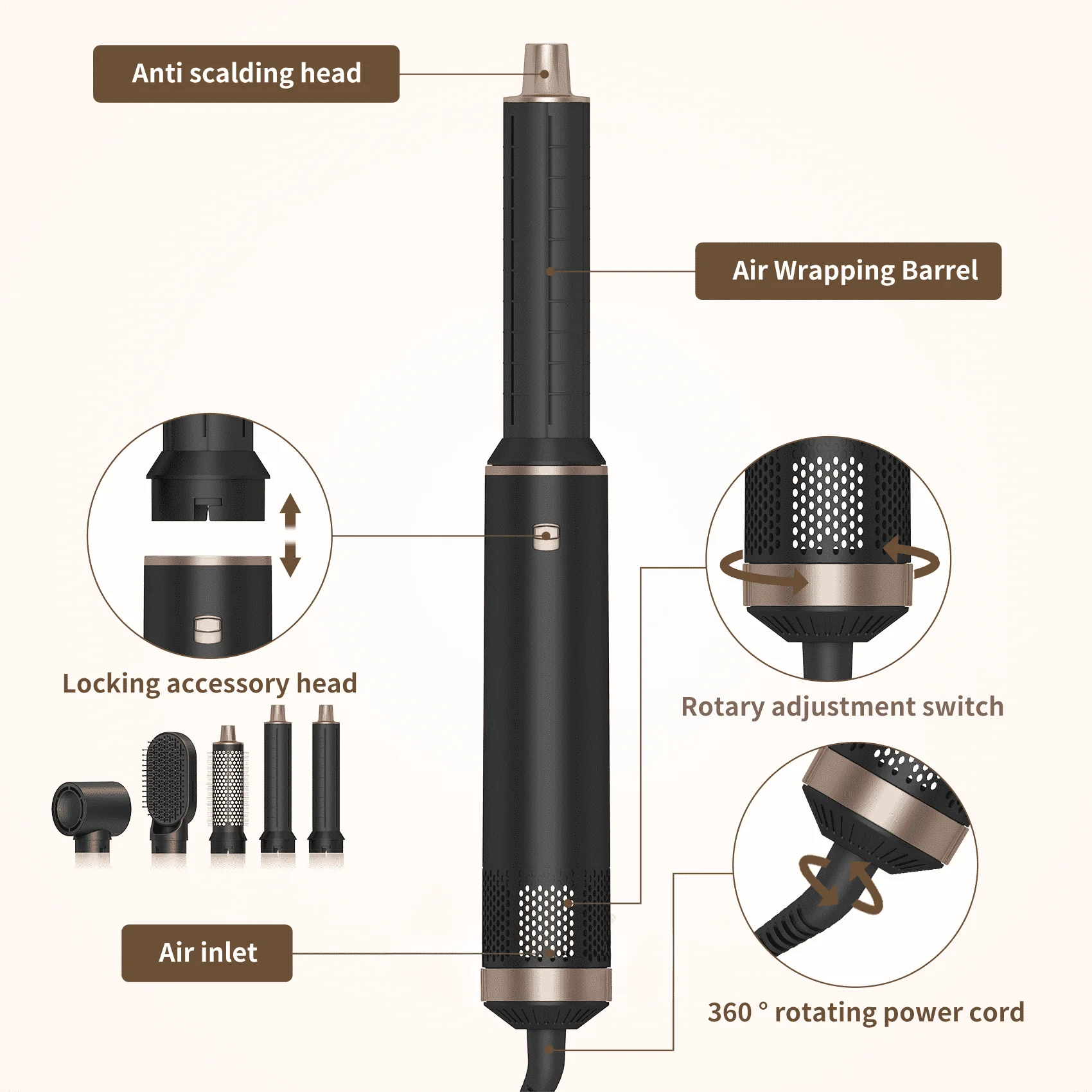 PKALQ 5 in 1 Hair Styling Tool Blow Dryer Brush with Air-Wrapping Technology, Negative Ion, Detachable Hot Air Brush - Image 7