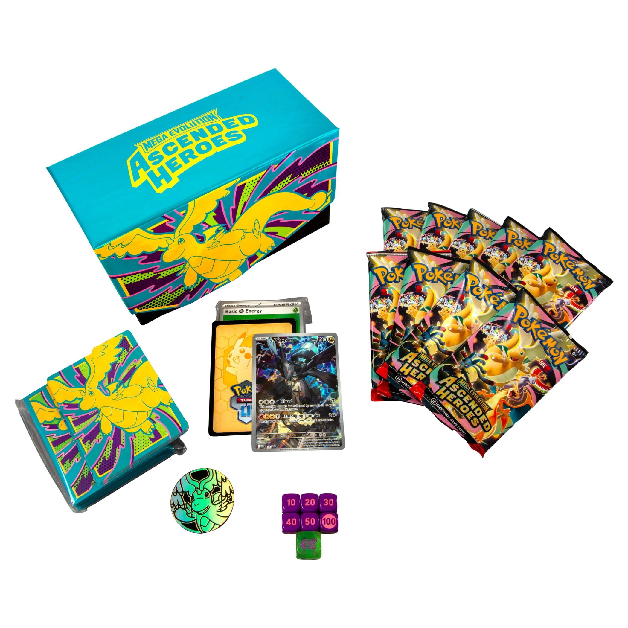 Pokmon Mega Evolution Ascended Heroes Elite Trainer Box, Trading Card Game Set, Includes 9 Booster Packs, Full-Art Foil Promo Card, Protective Sleeves, Energy Cards, Dice, Collector's Box - Image 2