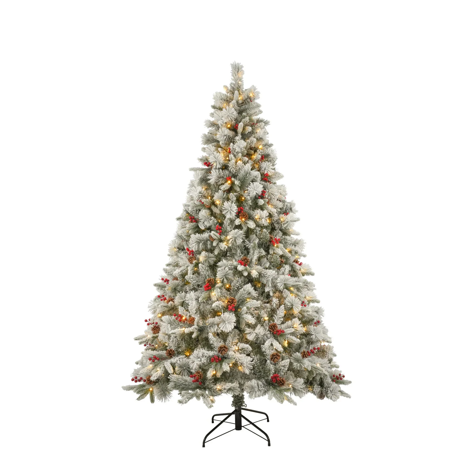 Posrue 5705W Pre-Lit Snow Flocked Christmas Tree, 7.5ft