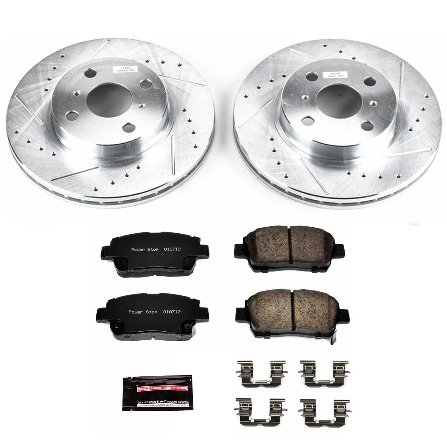 Power Stop Front Brake Kit, Z23 Carbon-Fiber Ceramic Pads, Drilled & Slotted Rotors, Silver Zinc Plated, Fits Toyota Prius 2001-2003 - Image 2